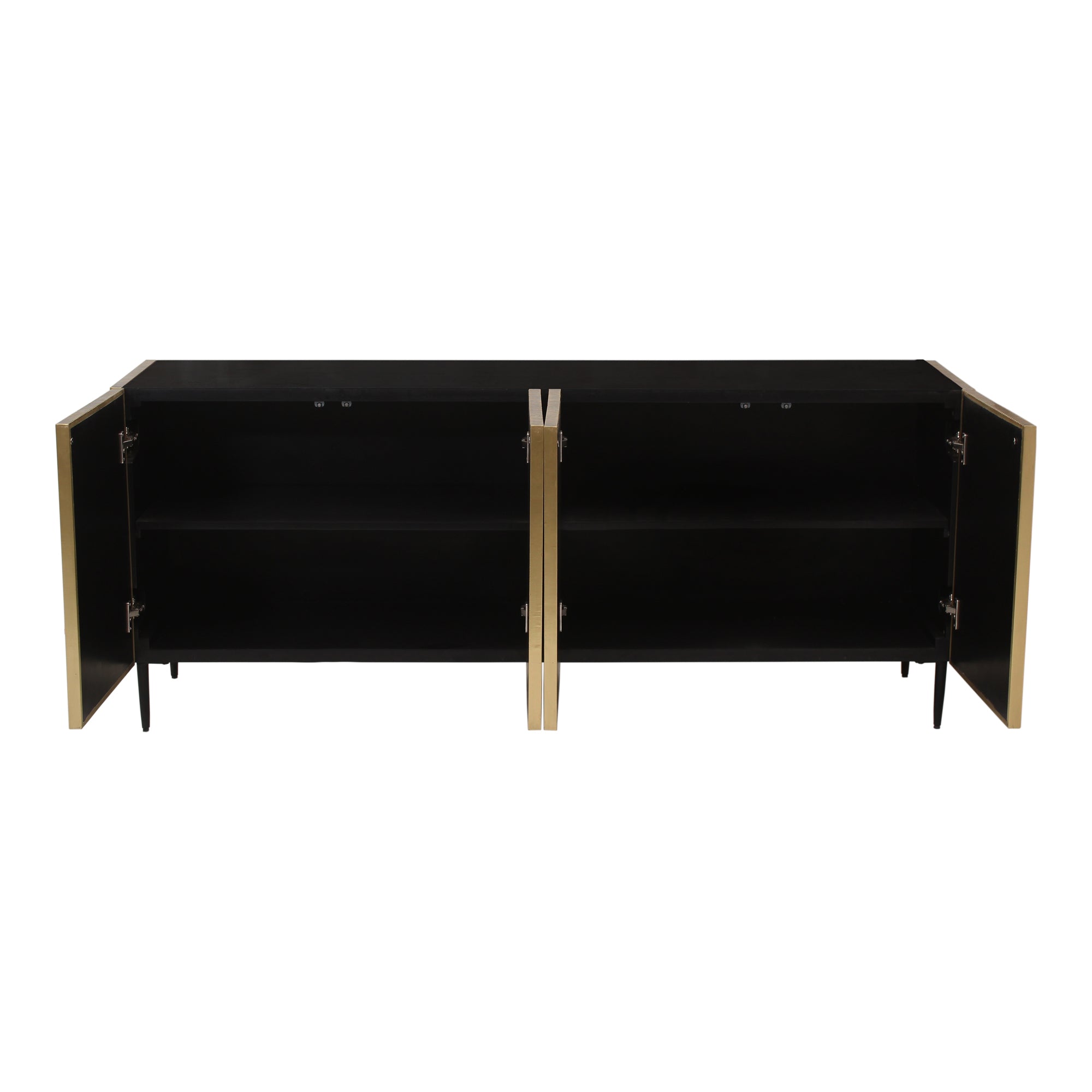 Sappora Media Cabinet Black Media Units, Black / Veneer Doors with Brass Foil Detailing