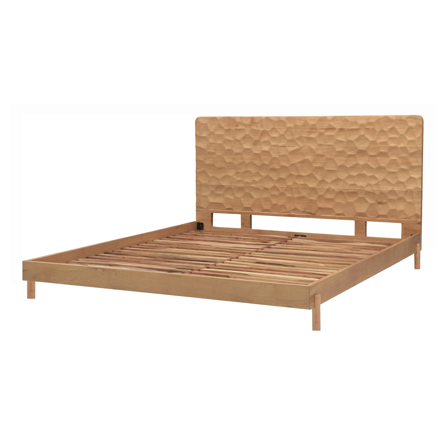 Miki Queen Bed Black Beds, Black / Acacia Wood Slats