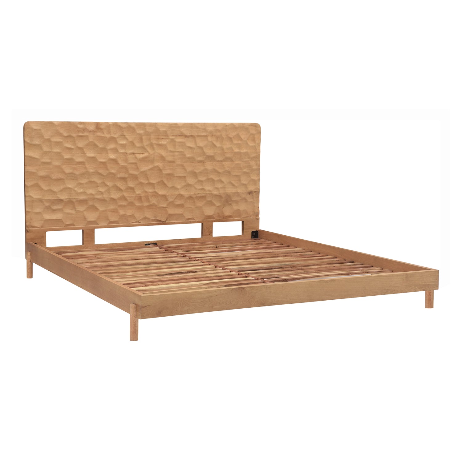 Miki Queen Bed Black Beds, Black / Acacia Wood Slats