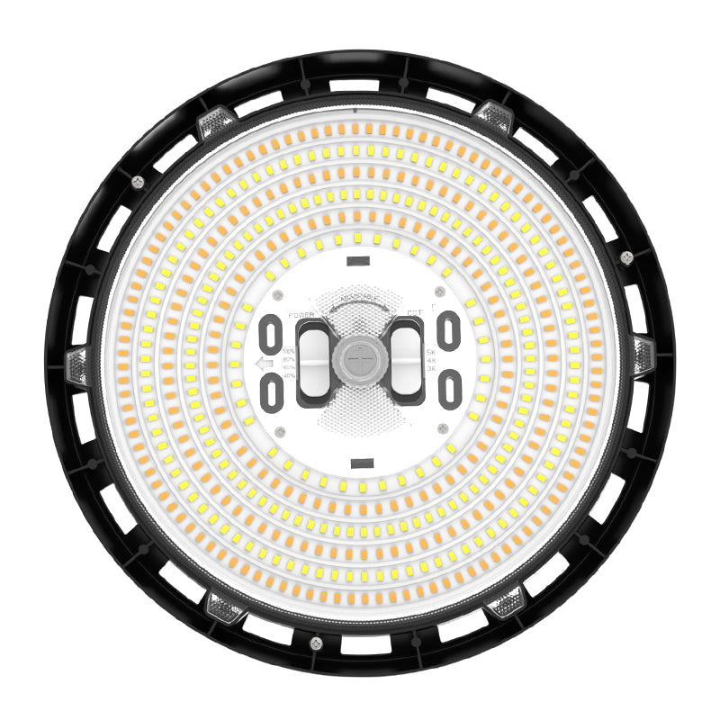 160W UFO LED High Bay Light - CCT Changeable (3000K/4000K/5000K), 27500 Lumens, AC120-277V, 0-10V Dimmable, UL and DLC Listed - Bronze