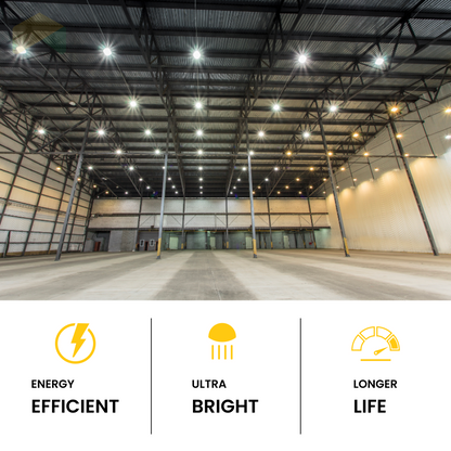 UFO LED High Bay Light 240W/270W/310W Wattage Adjustable, 4000/5000K CCT Changeable, 47430LM, 0-10V Dim, With sensor base, 120-277VAC DLC 5.1 Premium, Black, For Warehouse Workshop Factory Barn Garage Gymnasium Airport