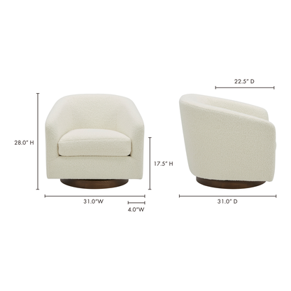 Osric Swivel Chair Splashed White Accent Chairs, White / Solid Wood and Plywood Construction