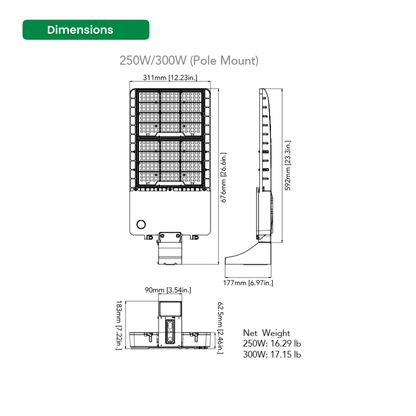 300W LED Shoebox Light with Photocell - Slipfitter Mount - 5000K, 42000 Lumens, AC120-277V - 0-10V Dimmable, IP65 - UL Listed - DLC Premium Listed - 5 Years Warranty