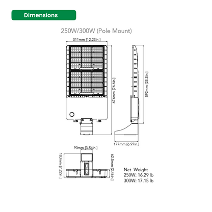 250W LED Shoebox Light with Photocell - Wall Mount - 4000K, 36000 Lumens, AC347-480V High Voltage - 1-10V Dimmable, IP65 - UL Listed - DLC Premium Listed - 5 Years Warranty