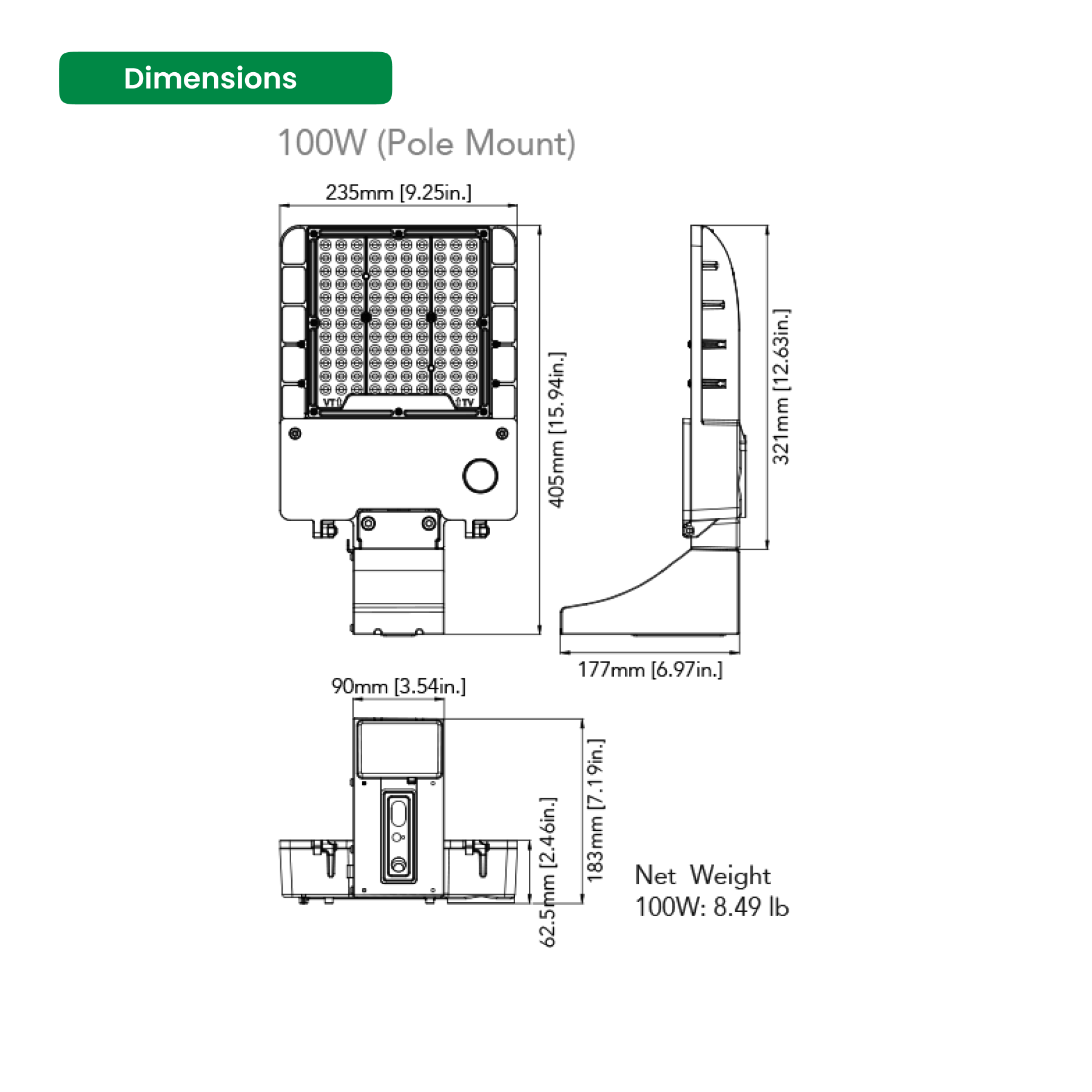 150W LED Shoebox Light - Direct Mount - 5000K, 21000 Lumens, AC120-277V - 0-10V Dimmable, IP65 - UL Listed - DLC Premium Listed - 5 Years Warranty