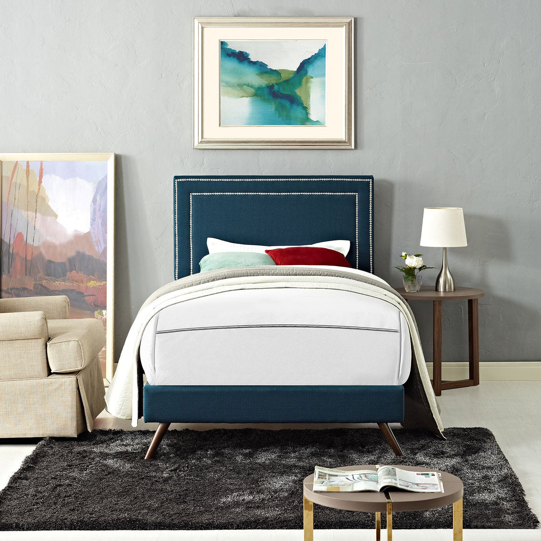 Jessamine Fabric Platform Bed with Round Splayed Legs by Modway