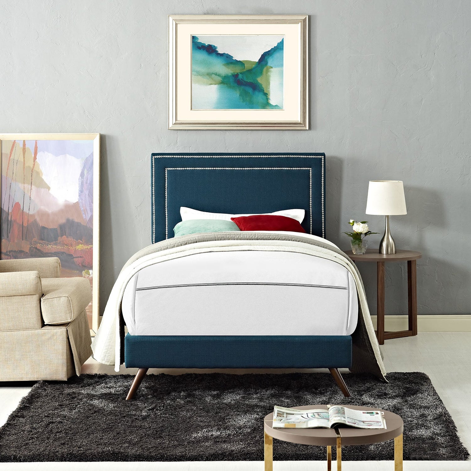 Jessamine Fabric Platform Bed with Round Splayed Legs by Modway