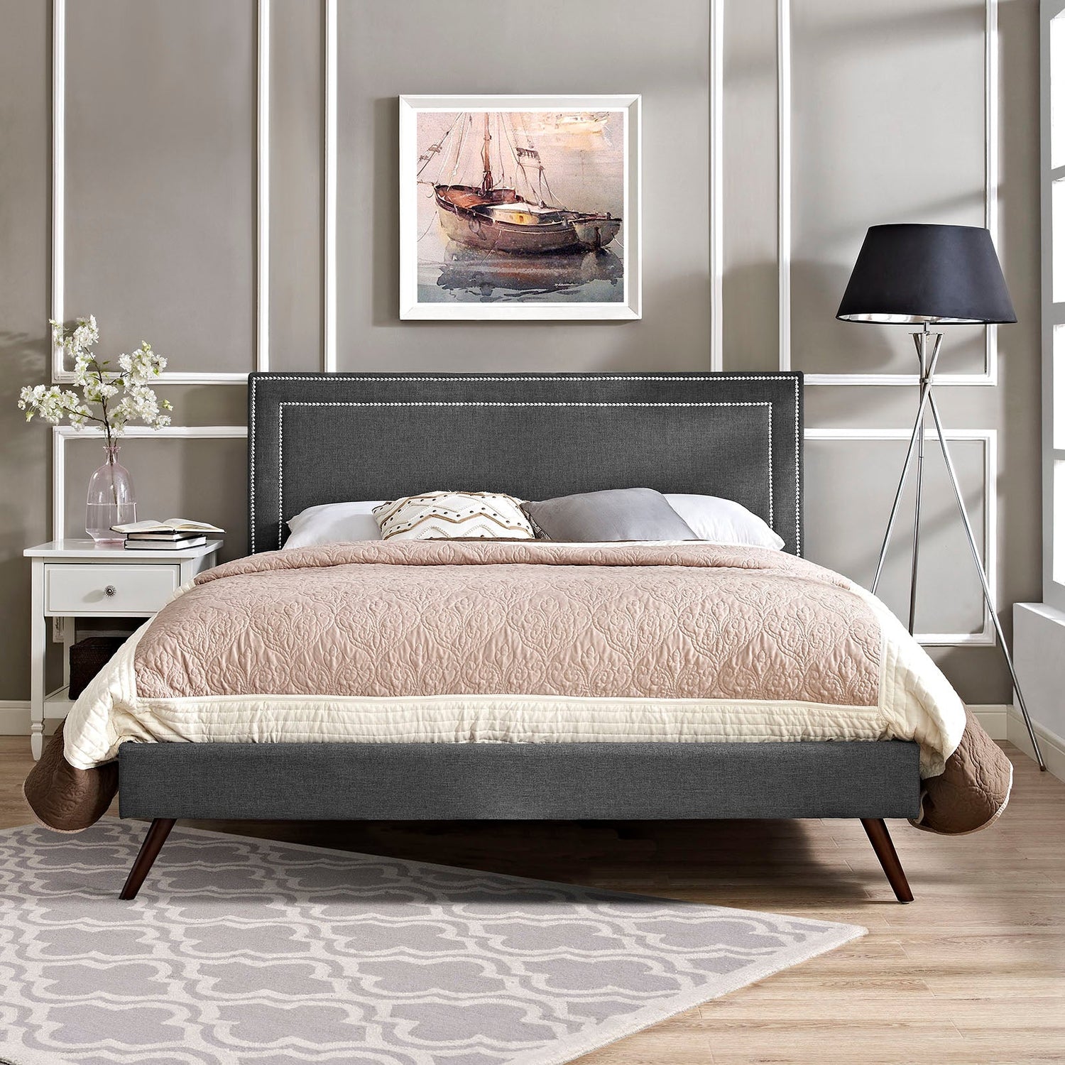 Jessamine Fabric Platform Bed with Round Splayed Legs by Modway