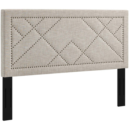 Reese Nailhead Upholstered Linen Fabric Headboard By HouseBean