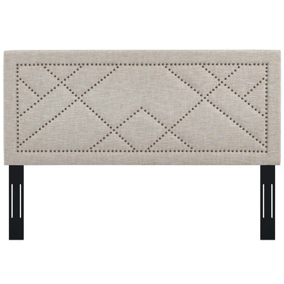 Reese Nailhead Upholstered Linen Fabric Headboard By HouseBean