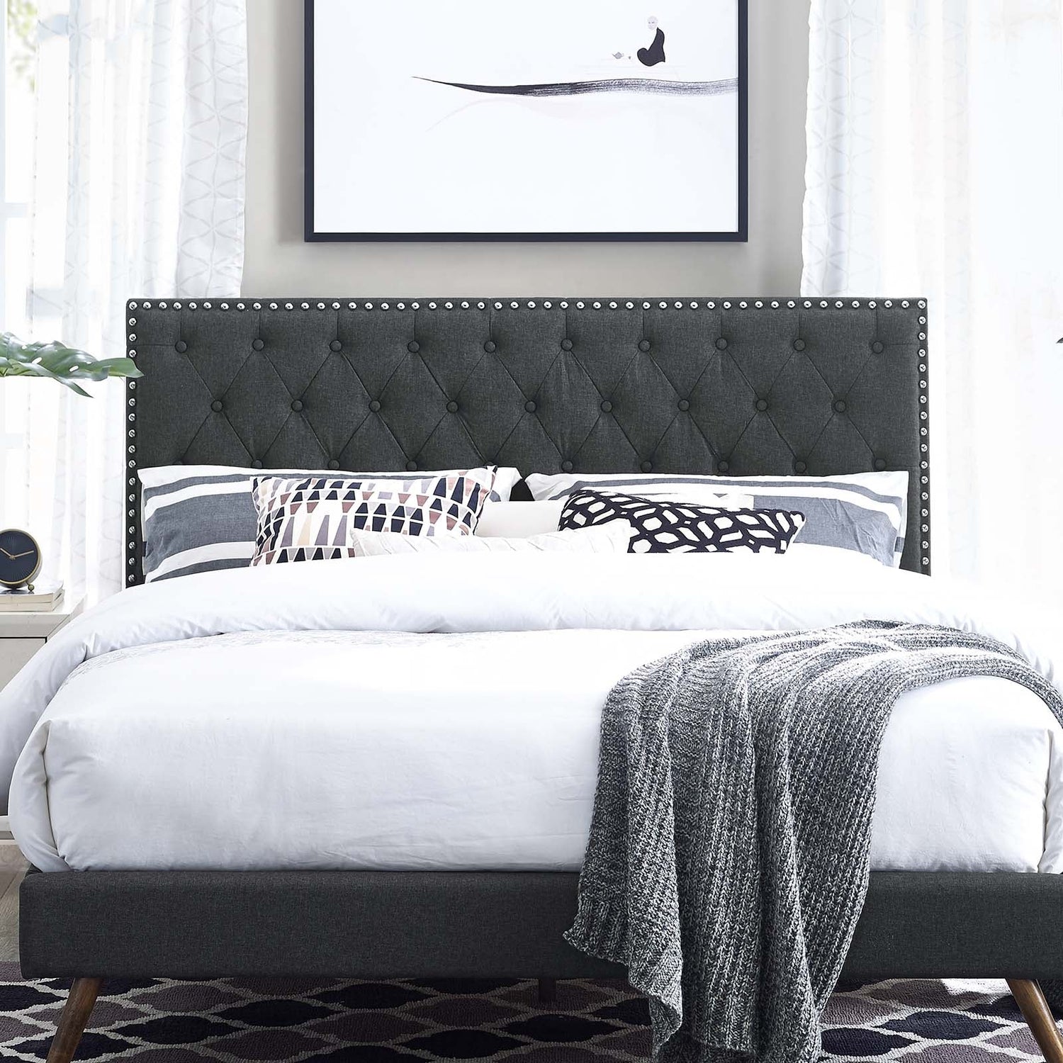 Helena Tufted Upholstered Linen Fabric Headboard By HouseBean