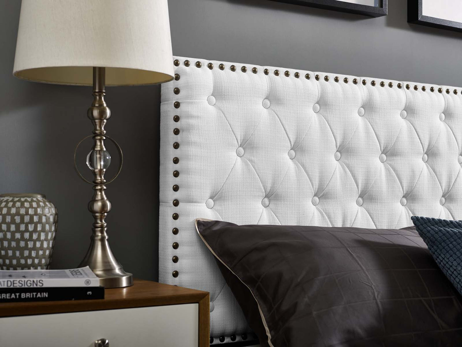 Helena Tufted Upholstered Linen Fabric Headboard By HouseBean