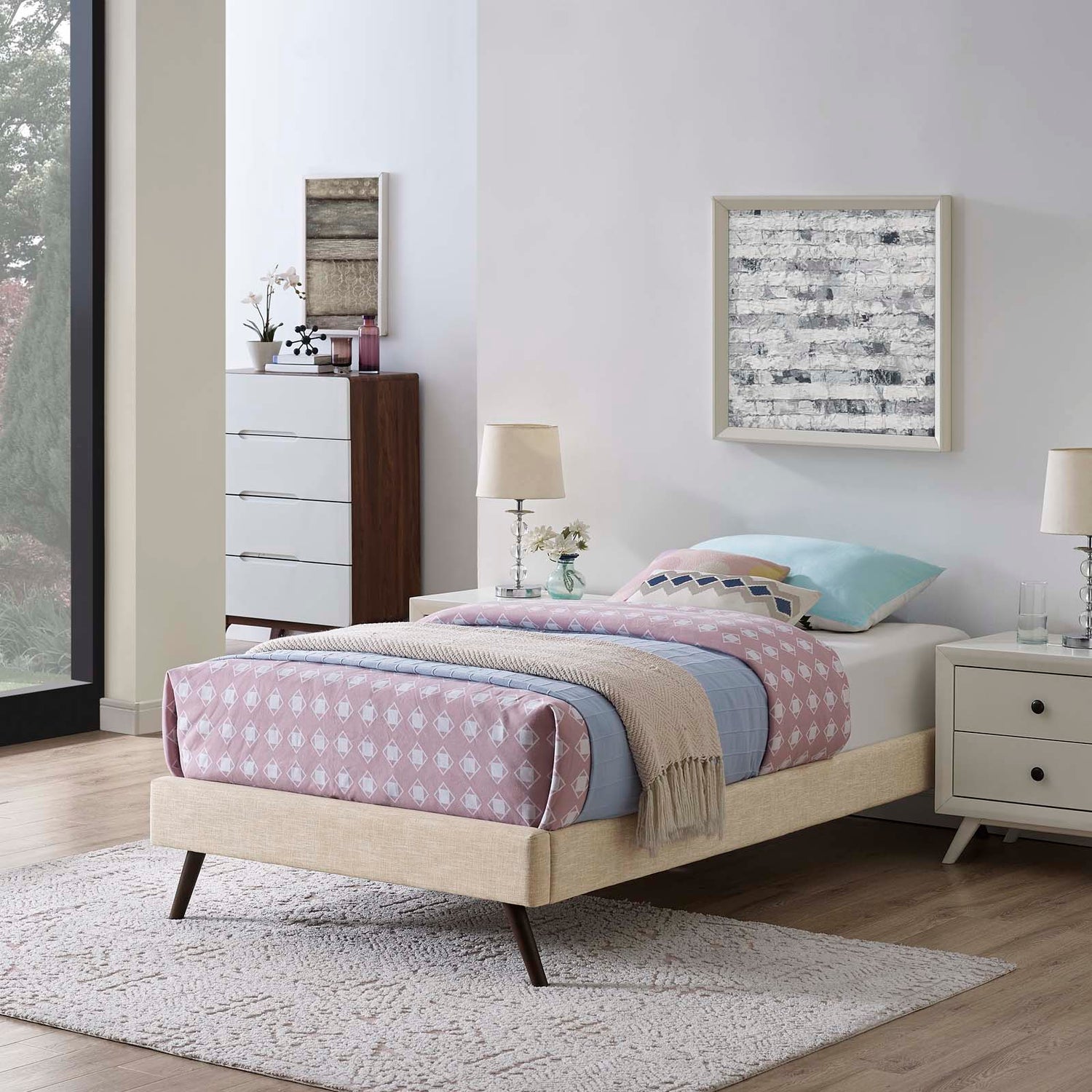 Loryn Fabric Bed Frame with Round Splayed Legs By HouseBean