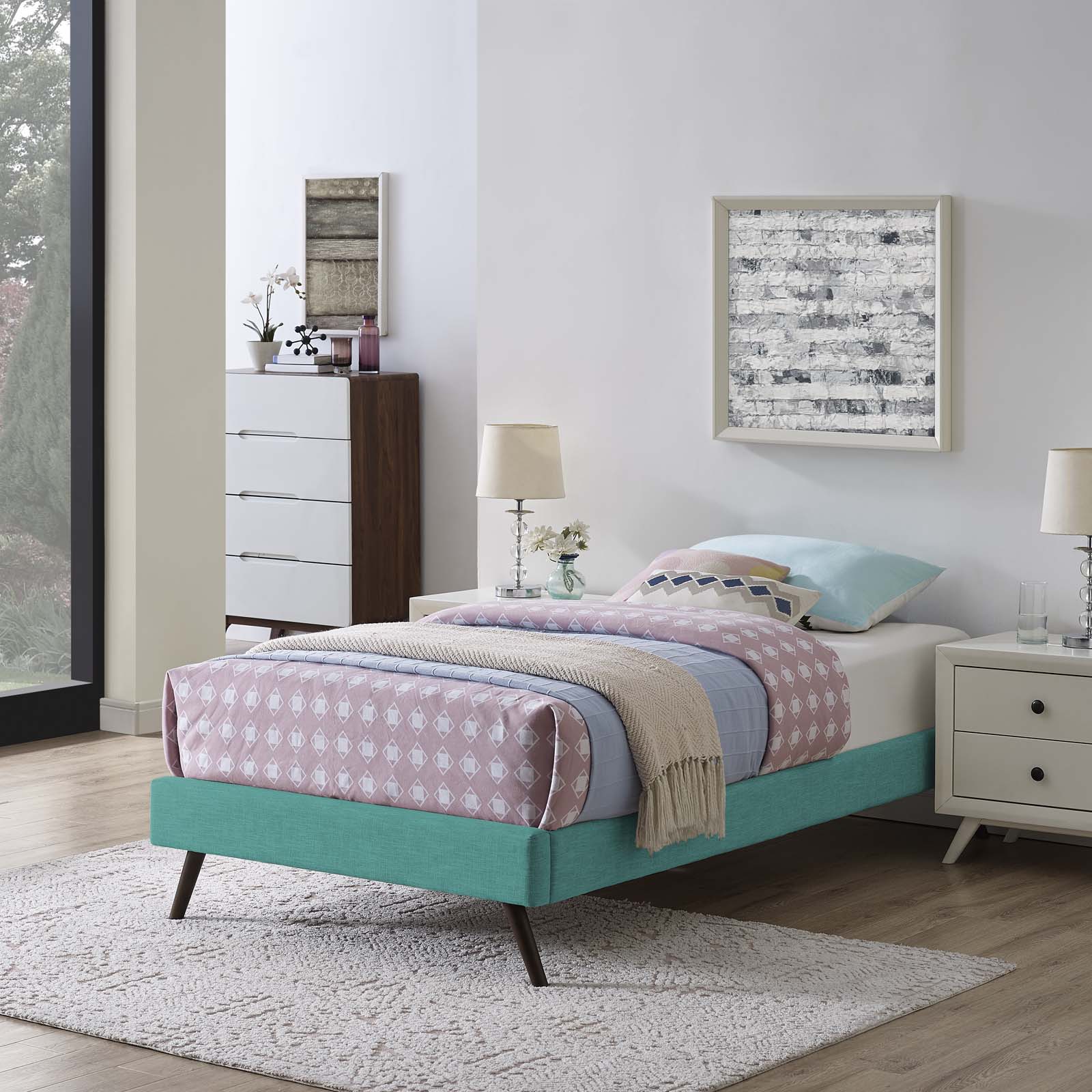 Loryn Fabric Bed Frame with Round Splayed Legs By HouseBean