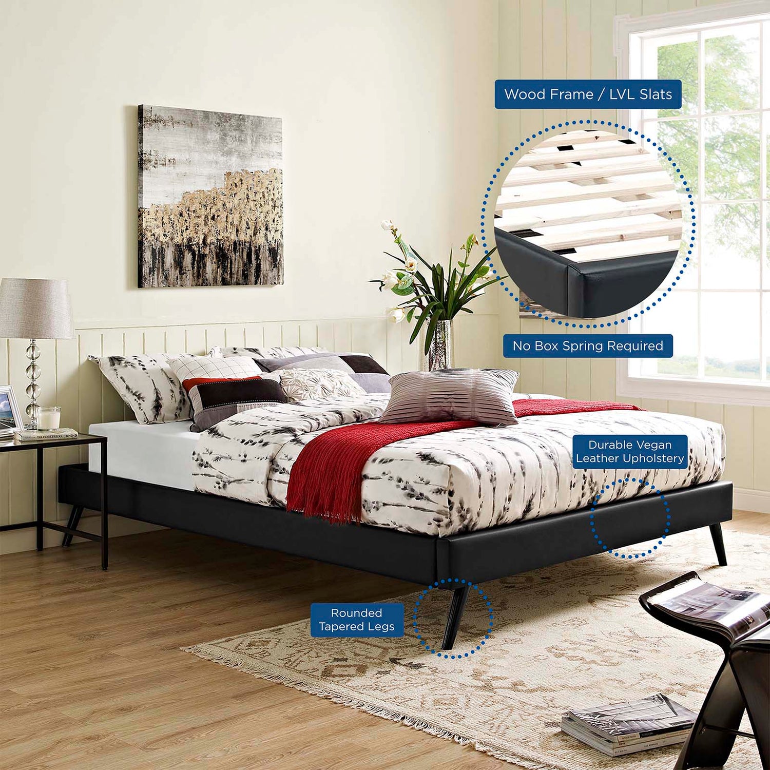 Loryn Vinyl Bed Frame with Round Splayed Legs By HouseBean