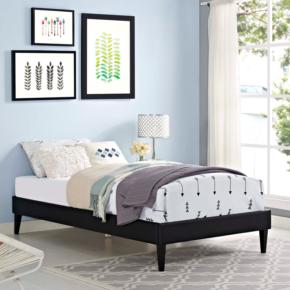 Tessie Vinyl Bed Frame with Squared Tapered Legs by Modway