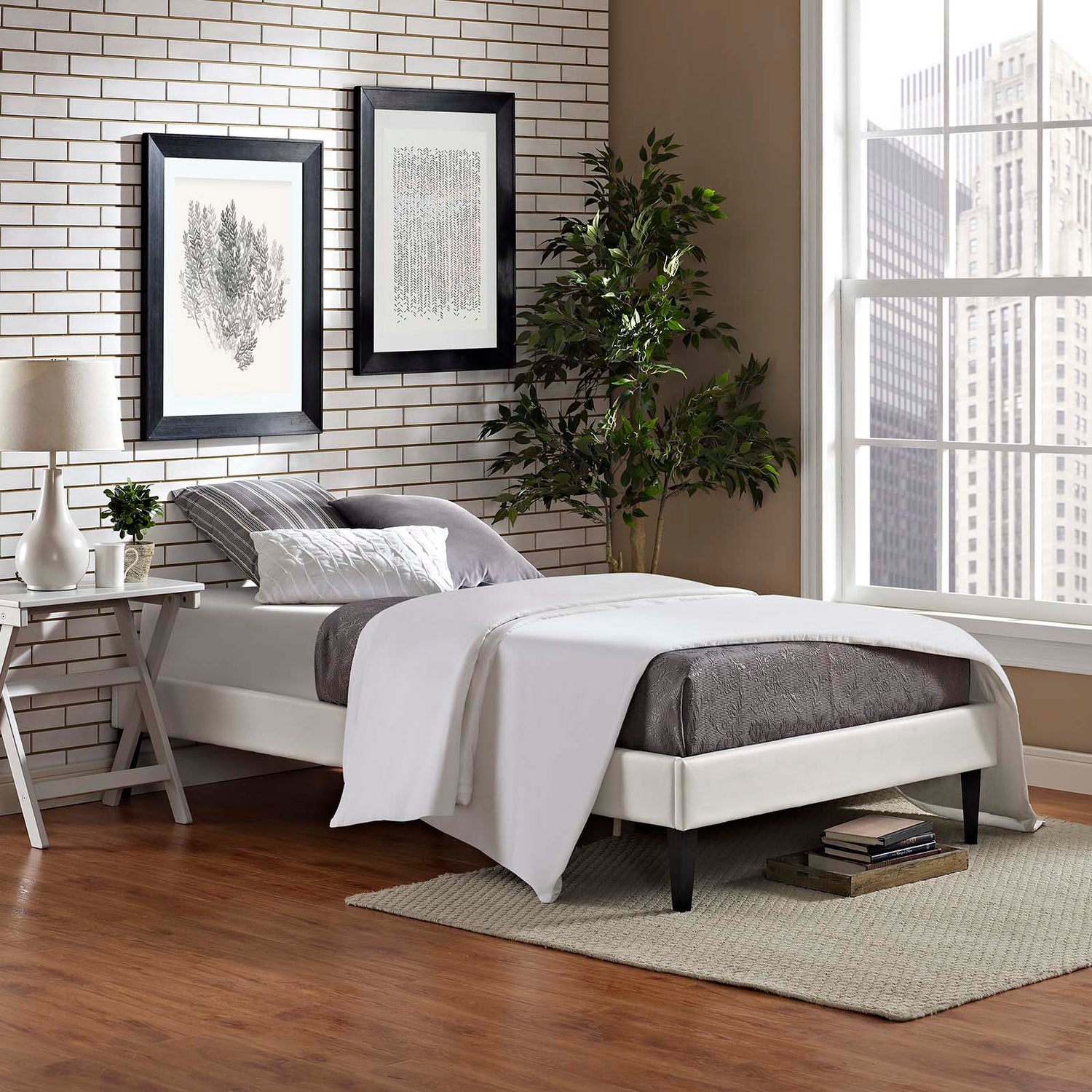 Tessie Vinyl Bed Frame with Squared Tapered Legs By HouseBean