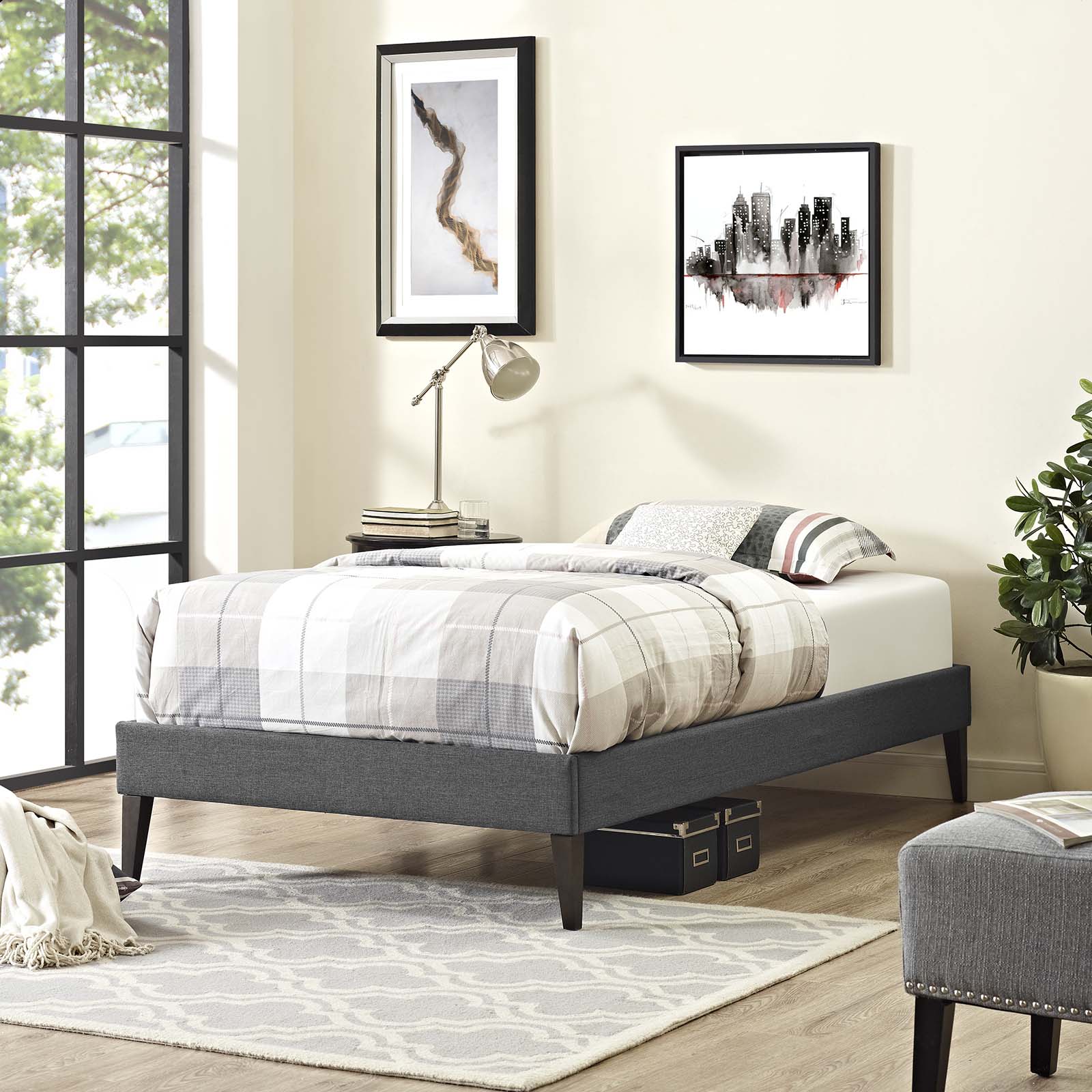 Tessie Fabric Bed Frame with Squared Tapered Legs By HouseBean