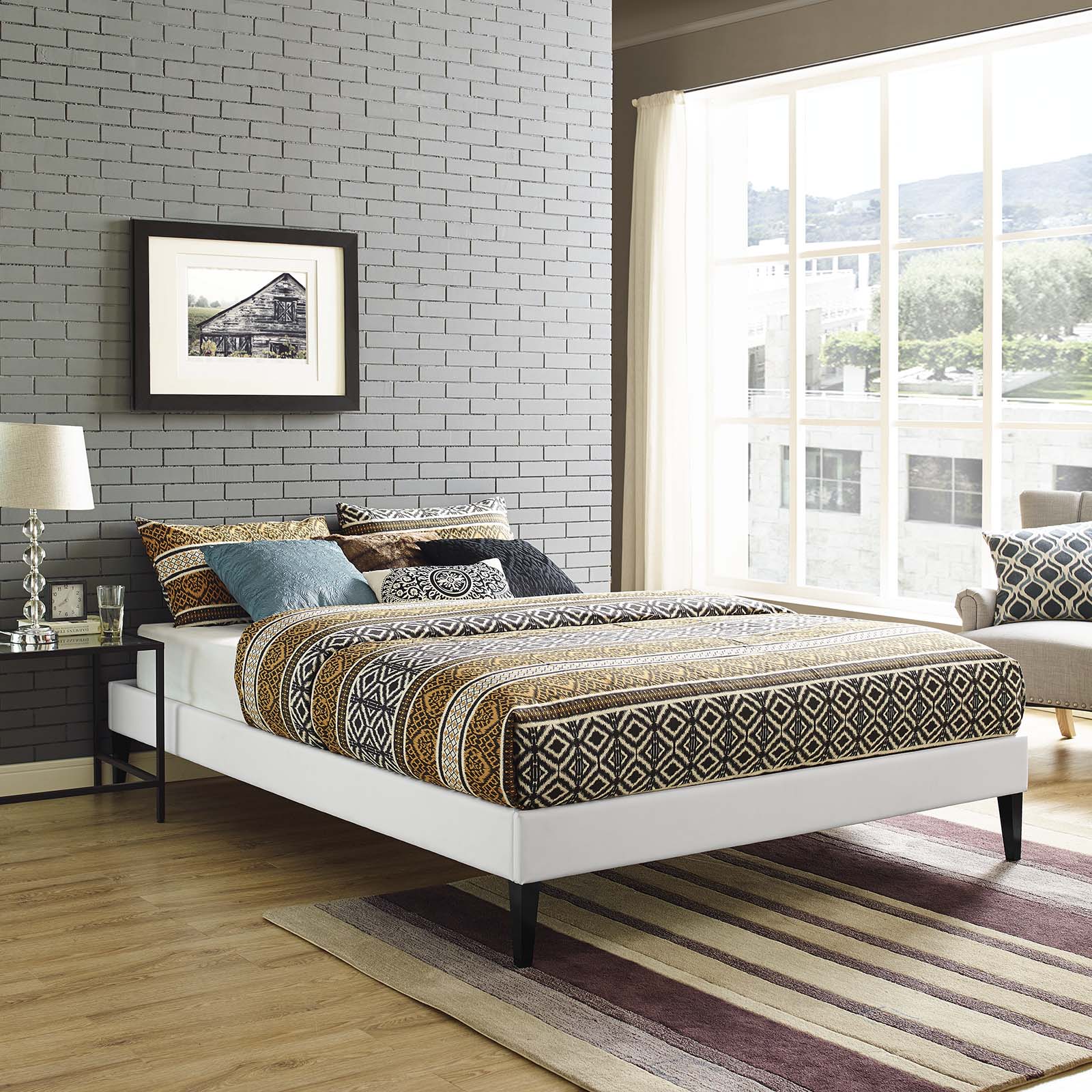 Tessie Vinyl Bed Frame with Squared Tapered Legs By HouseBean