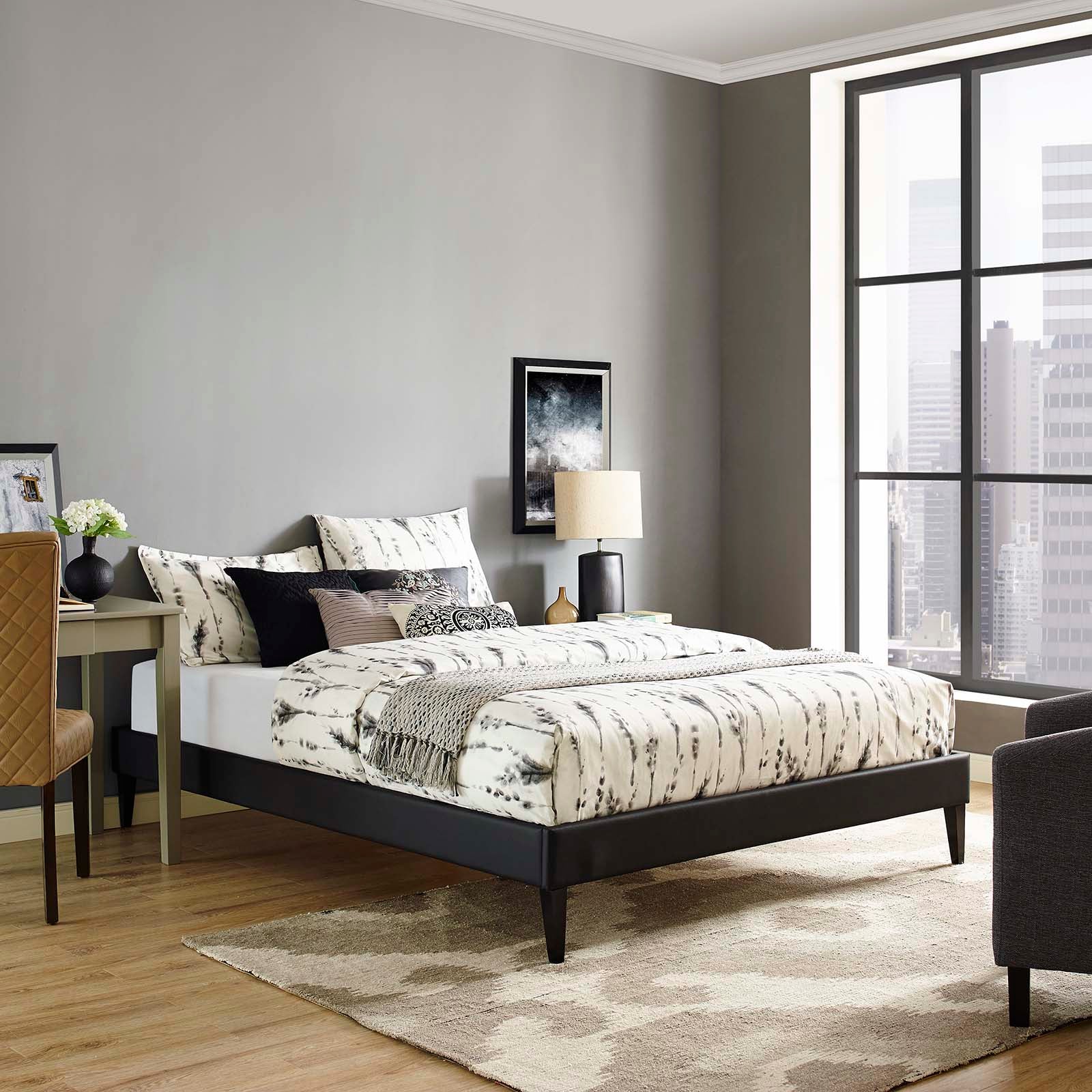 Tessie Vinyl Bed Frame with Squared Tapered Legs By HouseBean