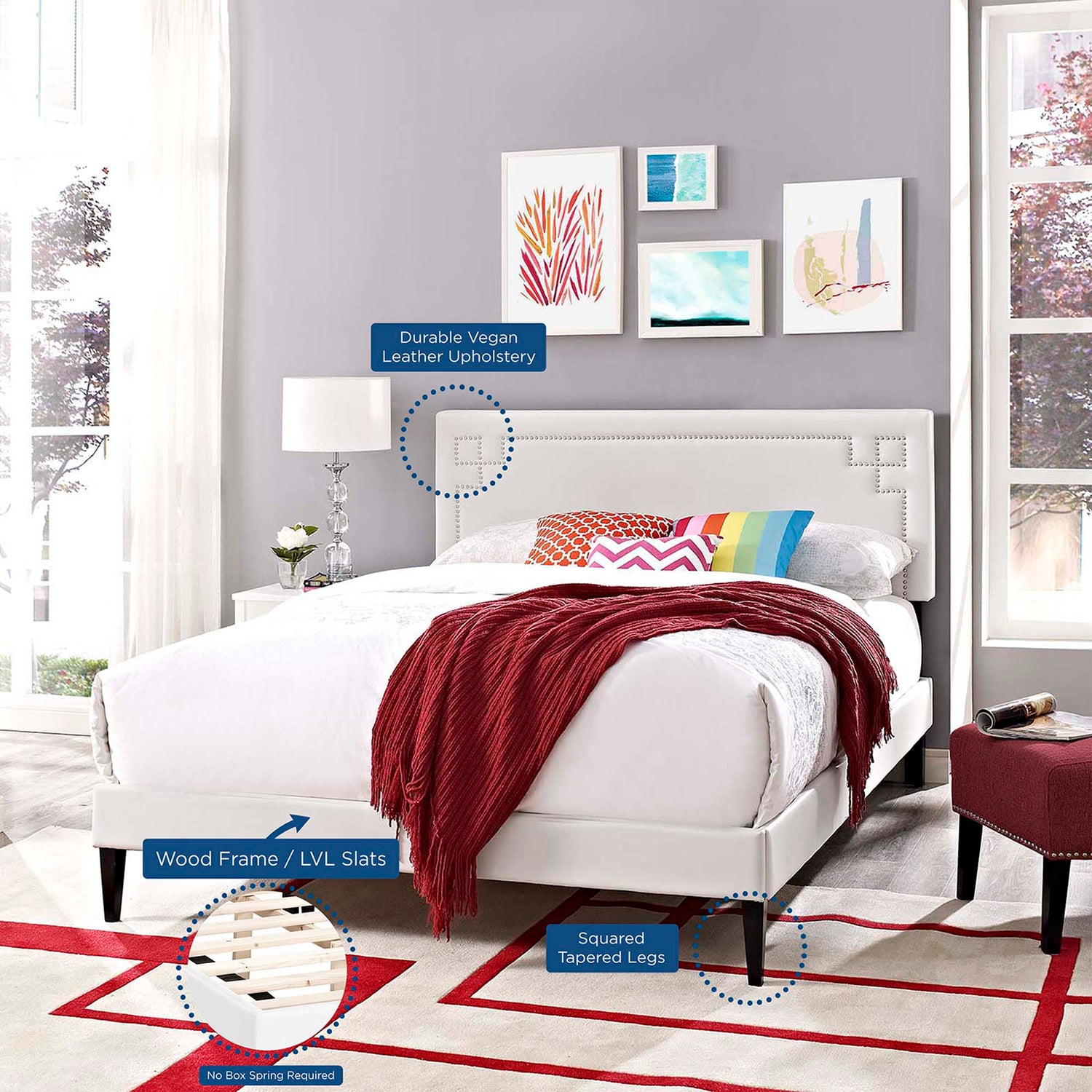 Ruthie Vinyl Platform Bed with Squared Tapered Legs by Modway
