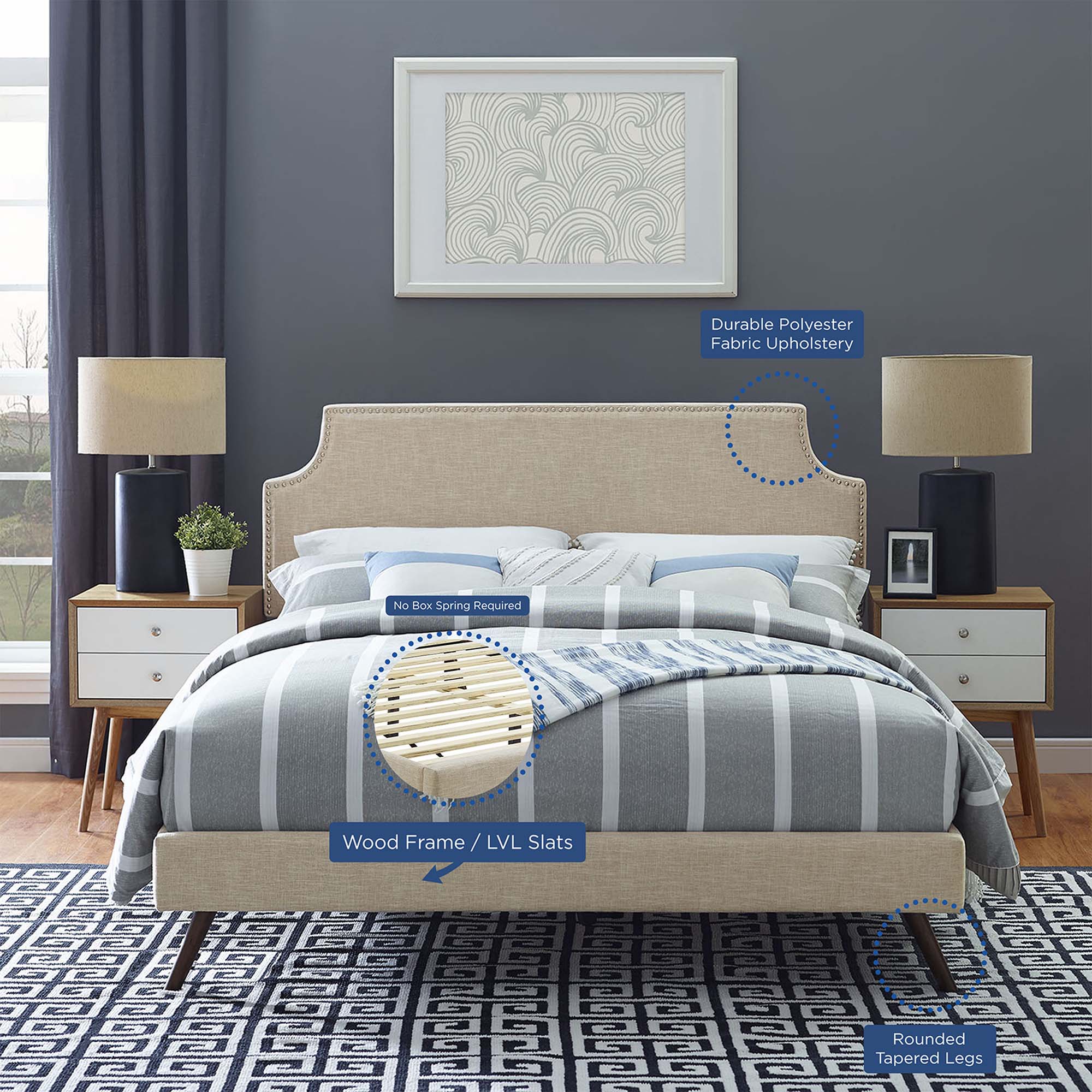 Corene Fabric Platform Bed with Round Splayed Legs by Modway