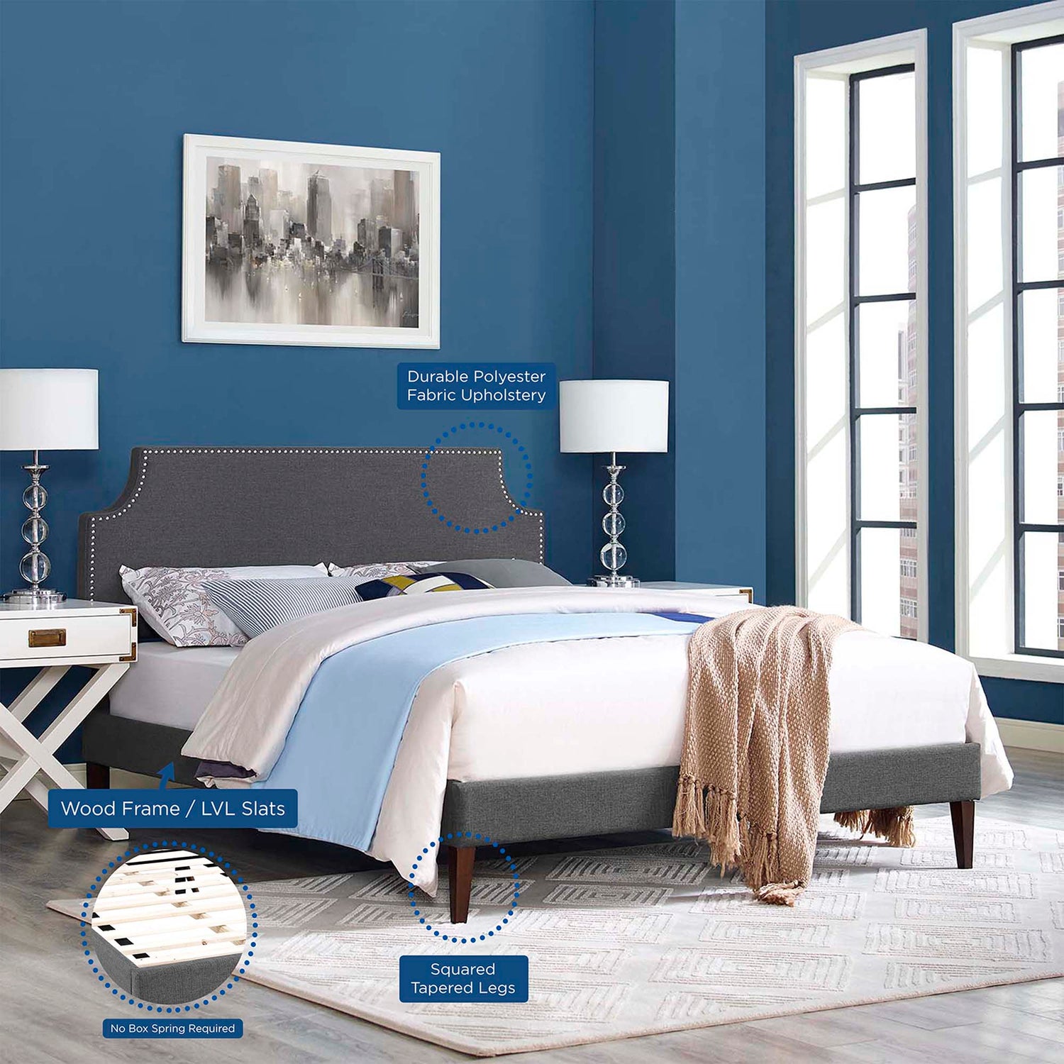 Corene Fabric Platform Bed with Squared Tapered Legs by Modway
