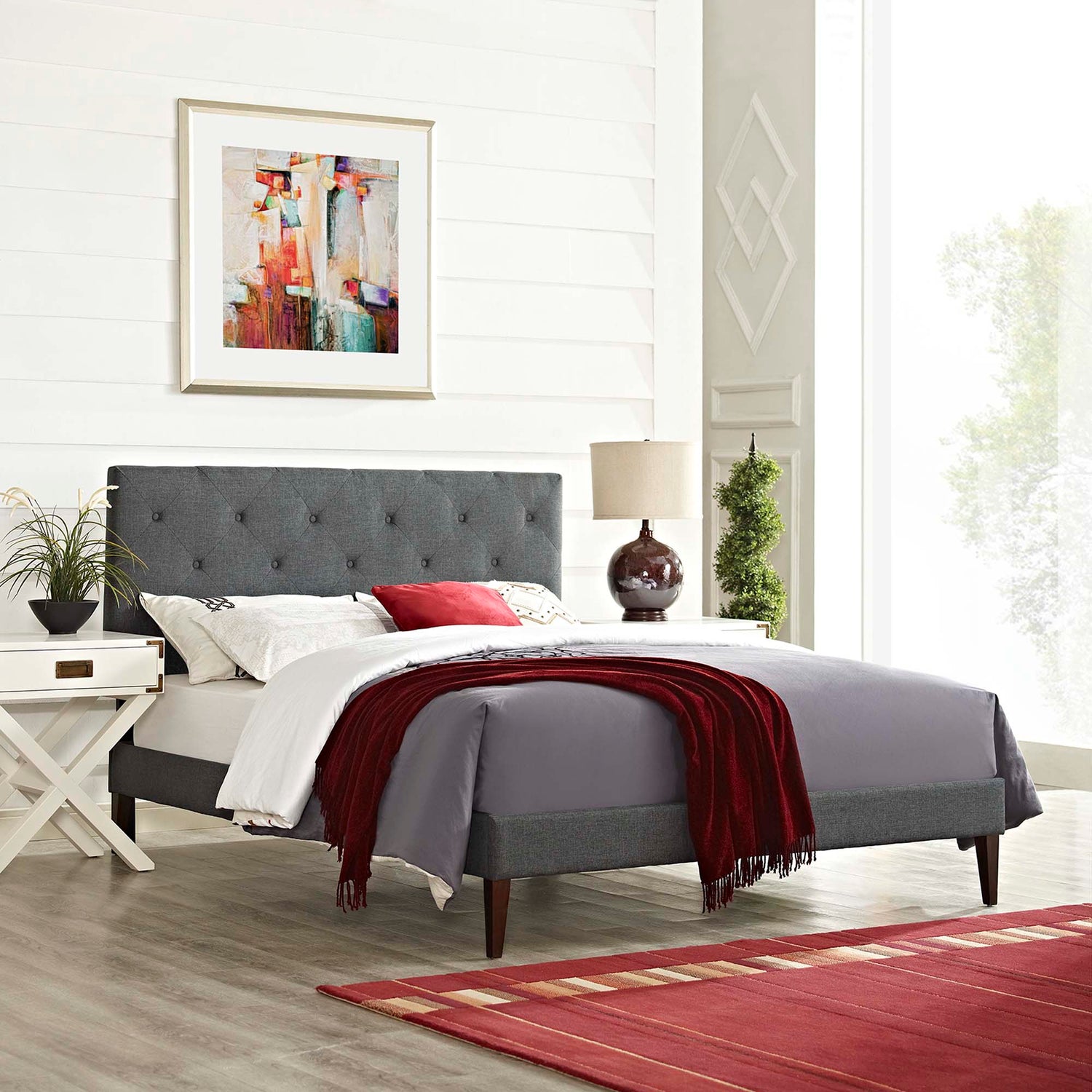 Tarah Fabric Platform Bed with Squared Tapered Legs by Modway