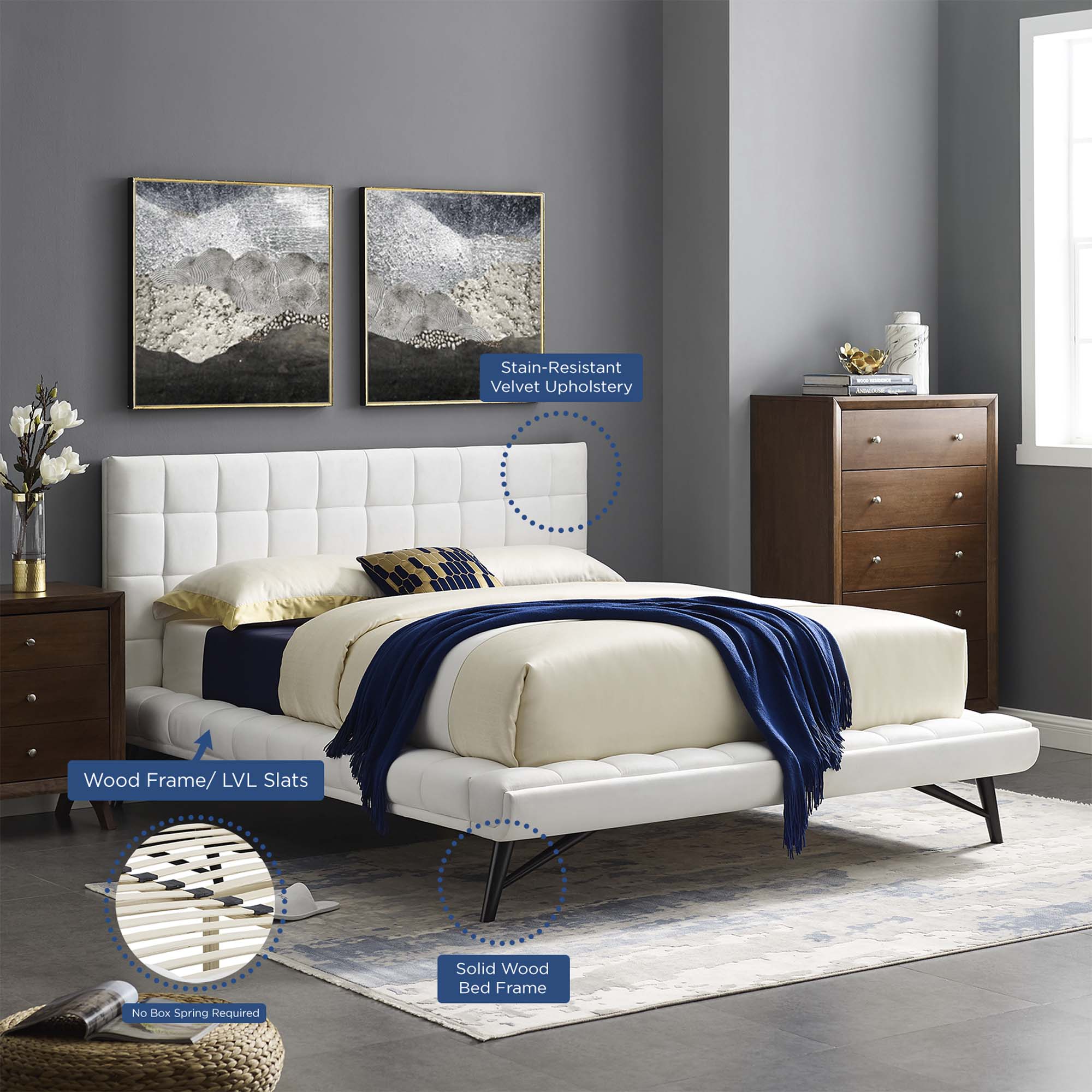 Julia Biscuit Tufted Performance Velvet Platform Bed by Modway