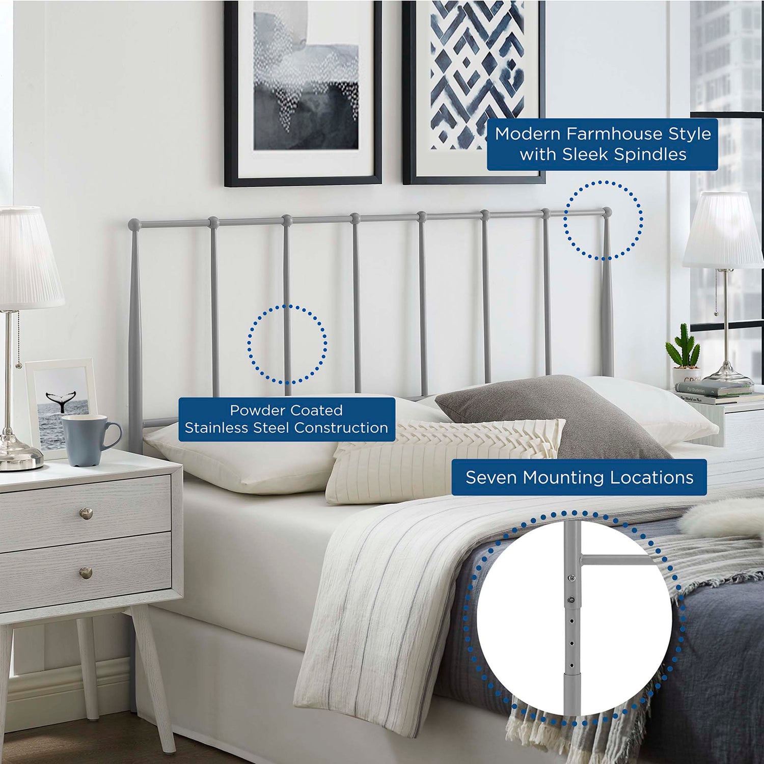 Kiana Metal Stainless Steel Headboard by Modway