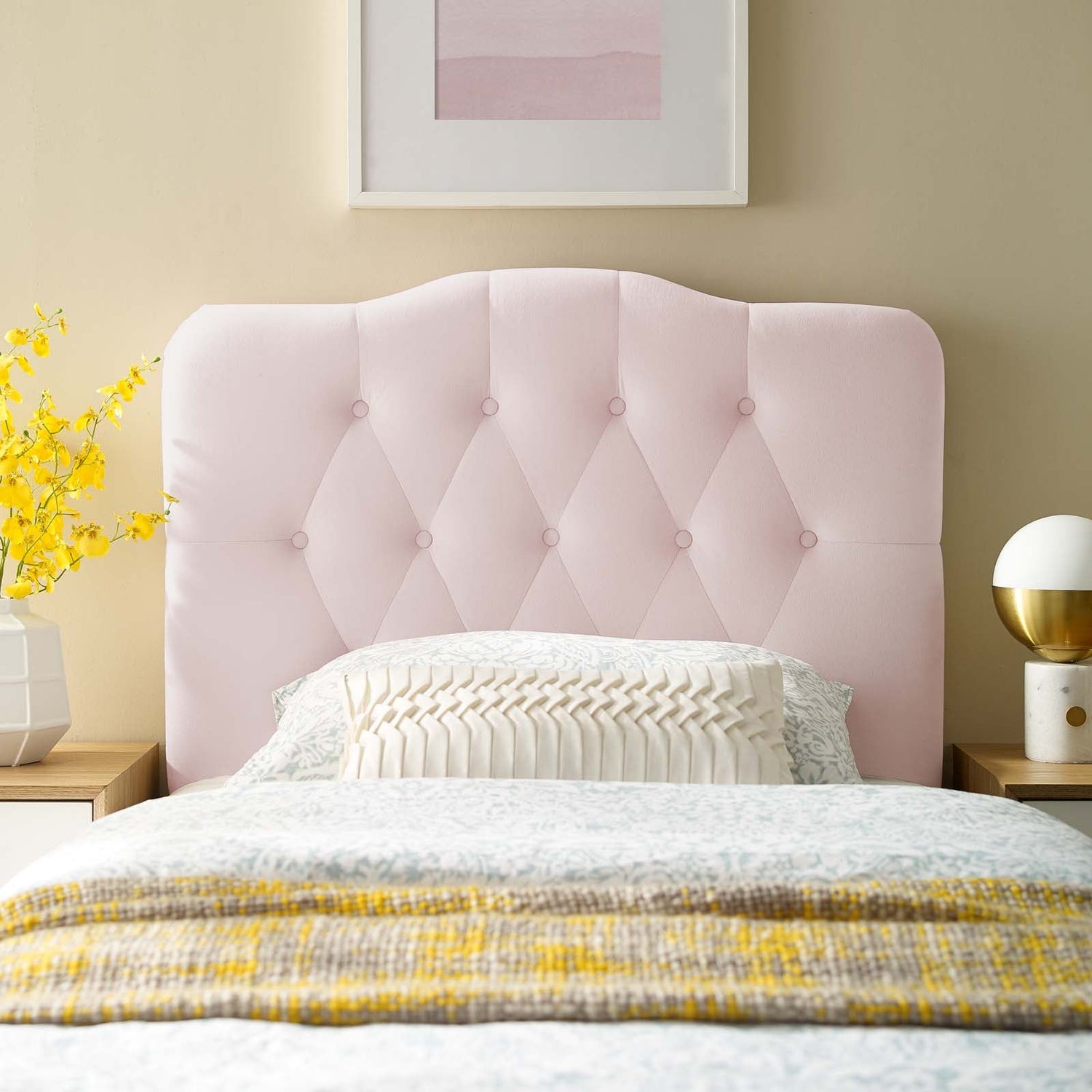 Annabel Diamond Tufted Performance Velvet Headboard By HouseBean