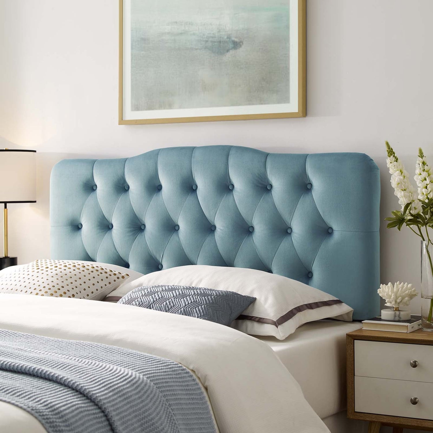 Annabel Diamond Tufted Performance Velvet Headboard By HouseBean