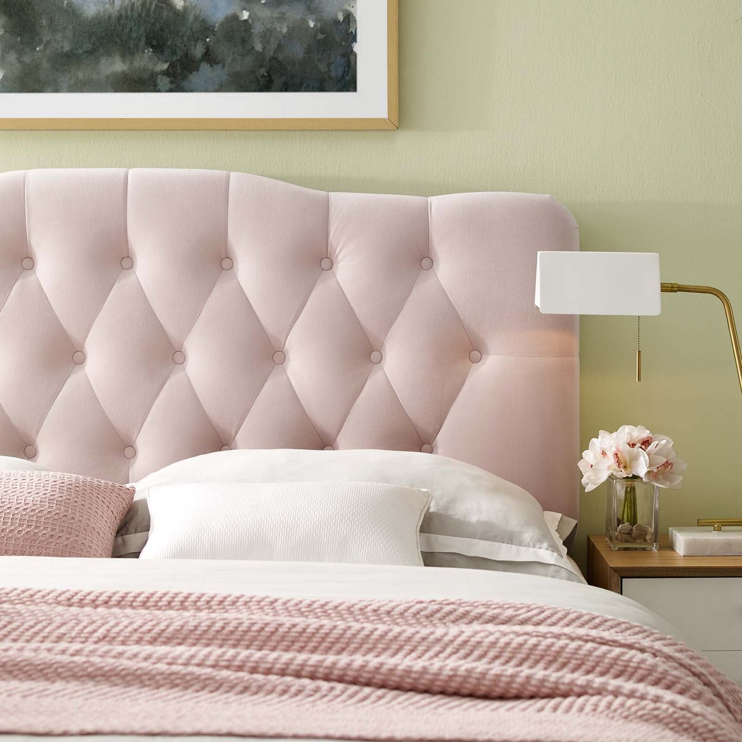 Annabel Diamond Tufted Performance Velvet Headboard By HouseBean