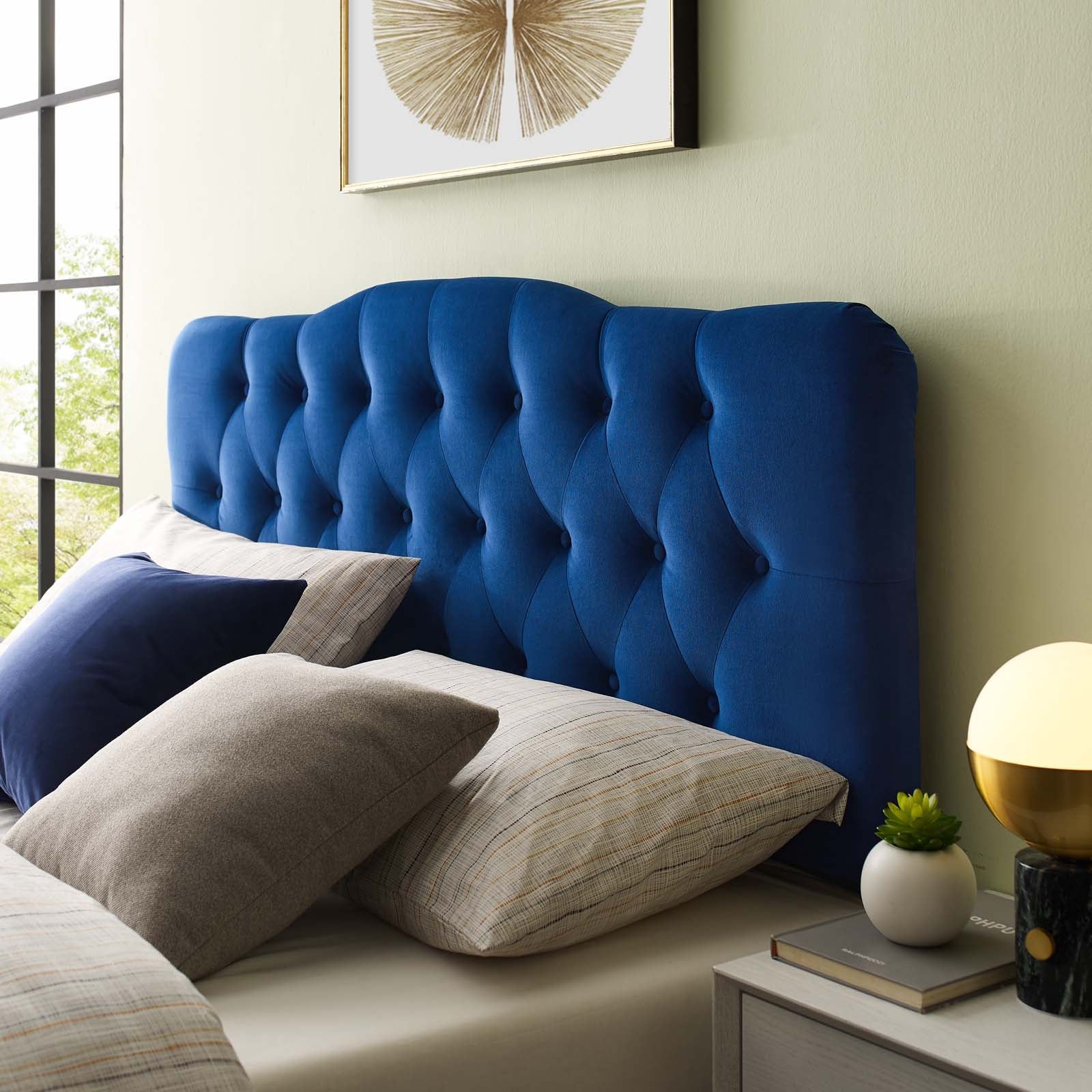 Annabel Diamond Tufted Performance Velvet Headboard By HouseBean