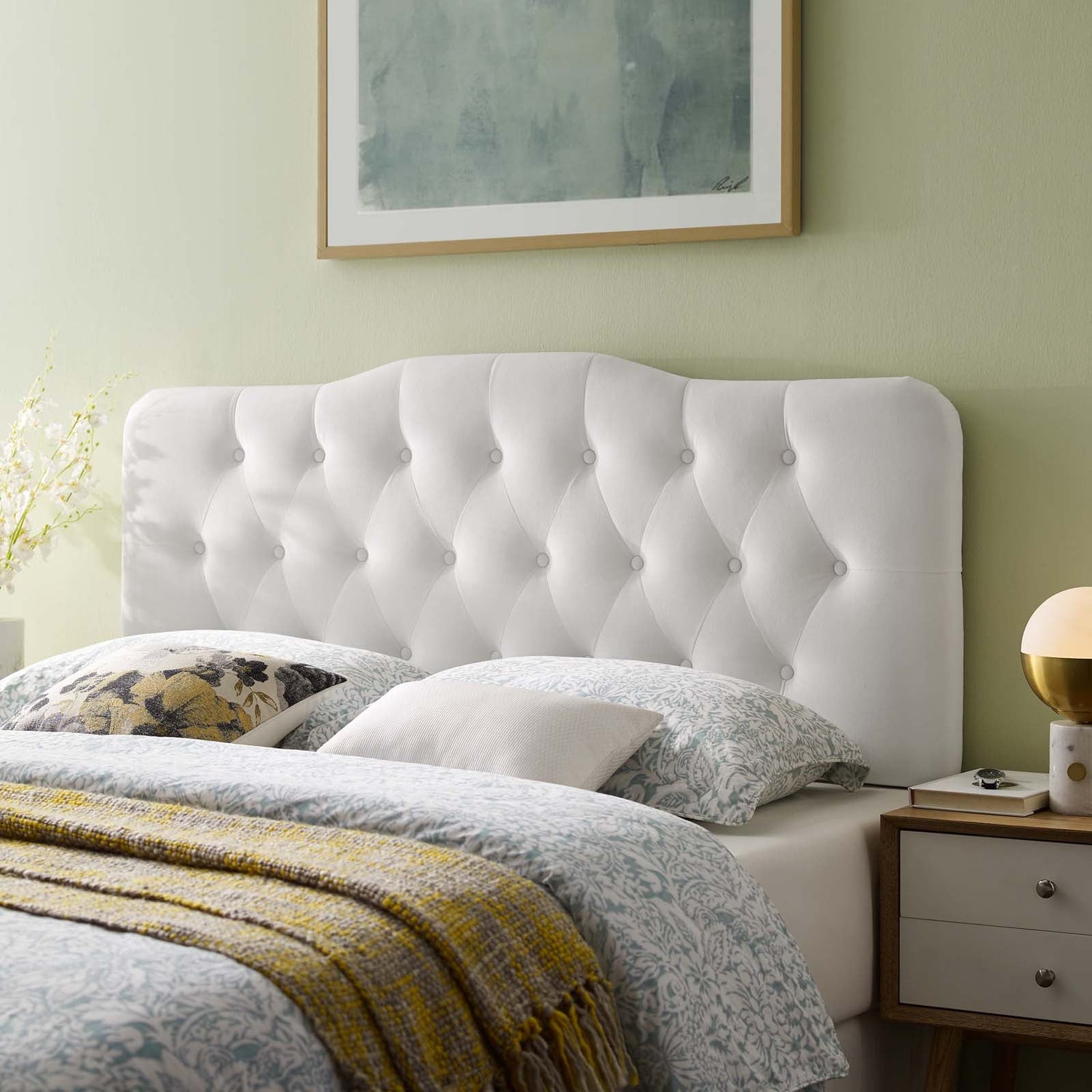 Annabel Diamond Tufted Performance Velvet Headboard By HouseBean