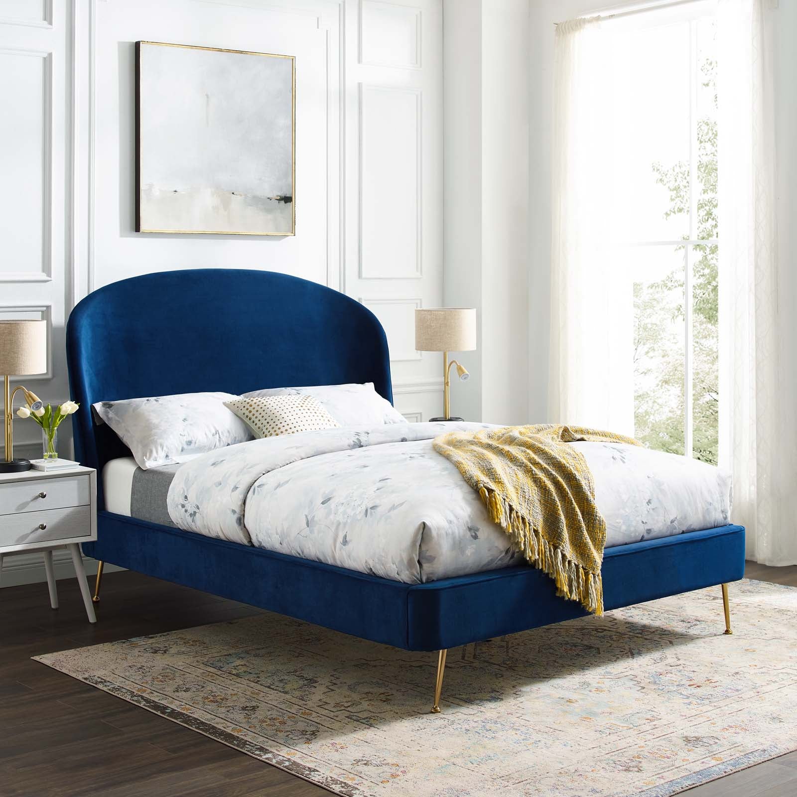 Mira Upholstered Performance Velvet Platform Bed by Modway