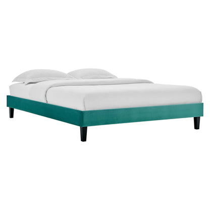 Juniper Channel Tufted Performance Velvet Platform Bed With Black Wood Legs by Modway