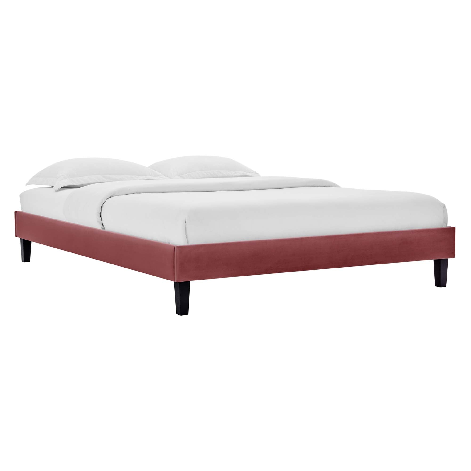 Roxanne Performance Velvet Platform Bed With Black Wood Legs by Modway
