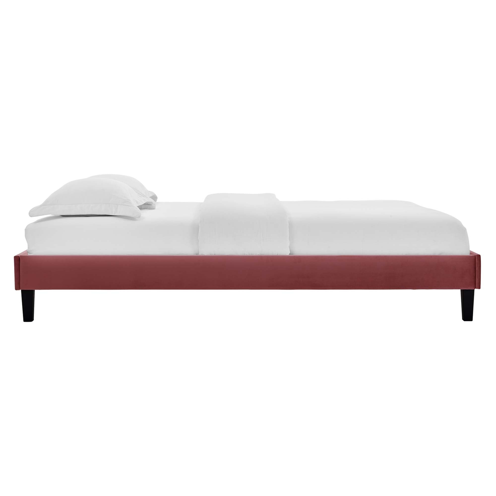 Roxanne Performance Velvet Platform Bed With Black Wood Legs by Modway