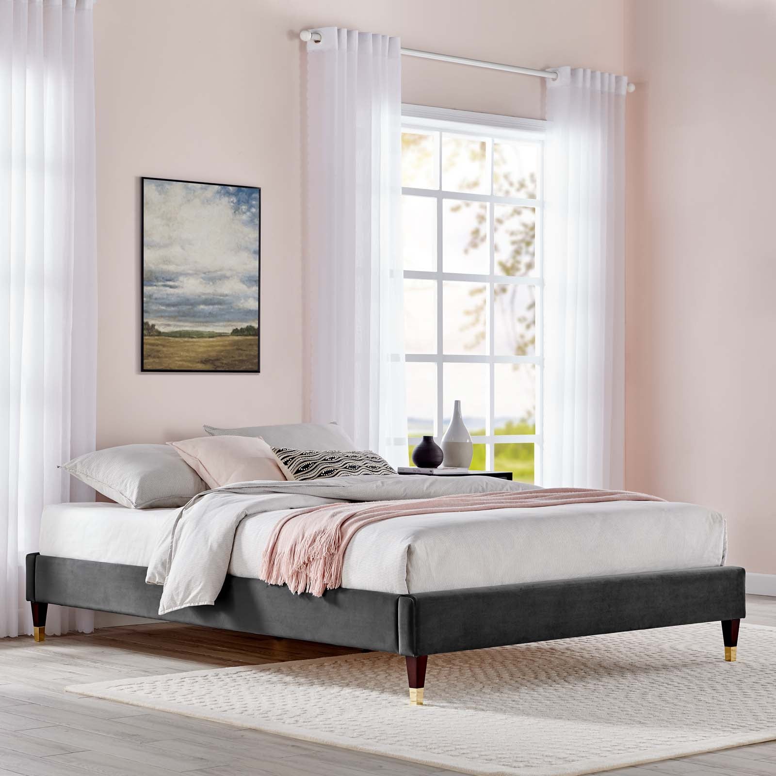 Harlow Performance Velvet Platform Bed Frame By HouseBean