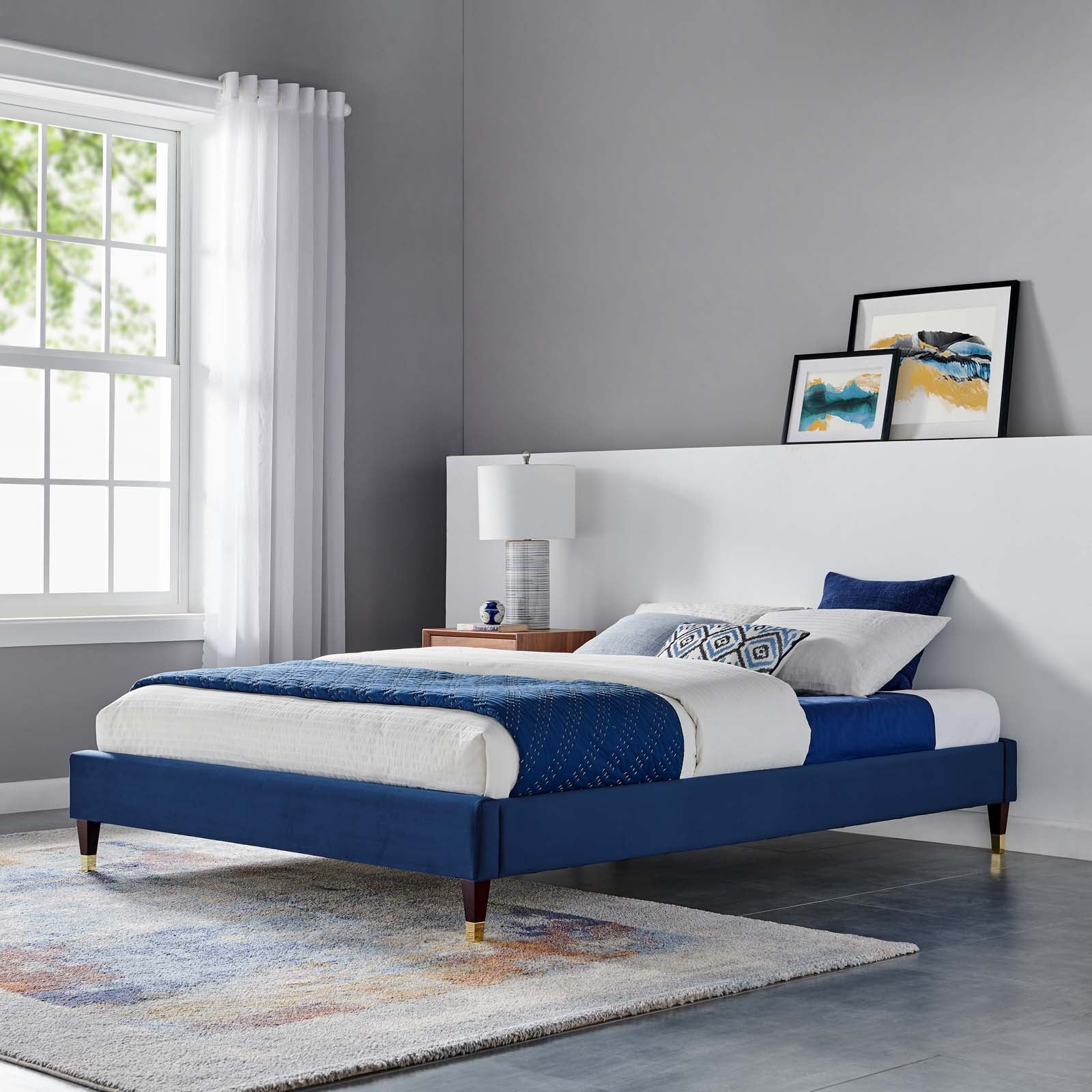 Harlow Performance Velvet Platform Bed Frame By HouseBean