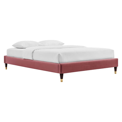 Zahra Channel Tufted Performance Velvet Platform Bed With Wood and Gold Legs by Modway