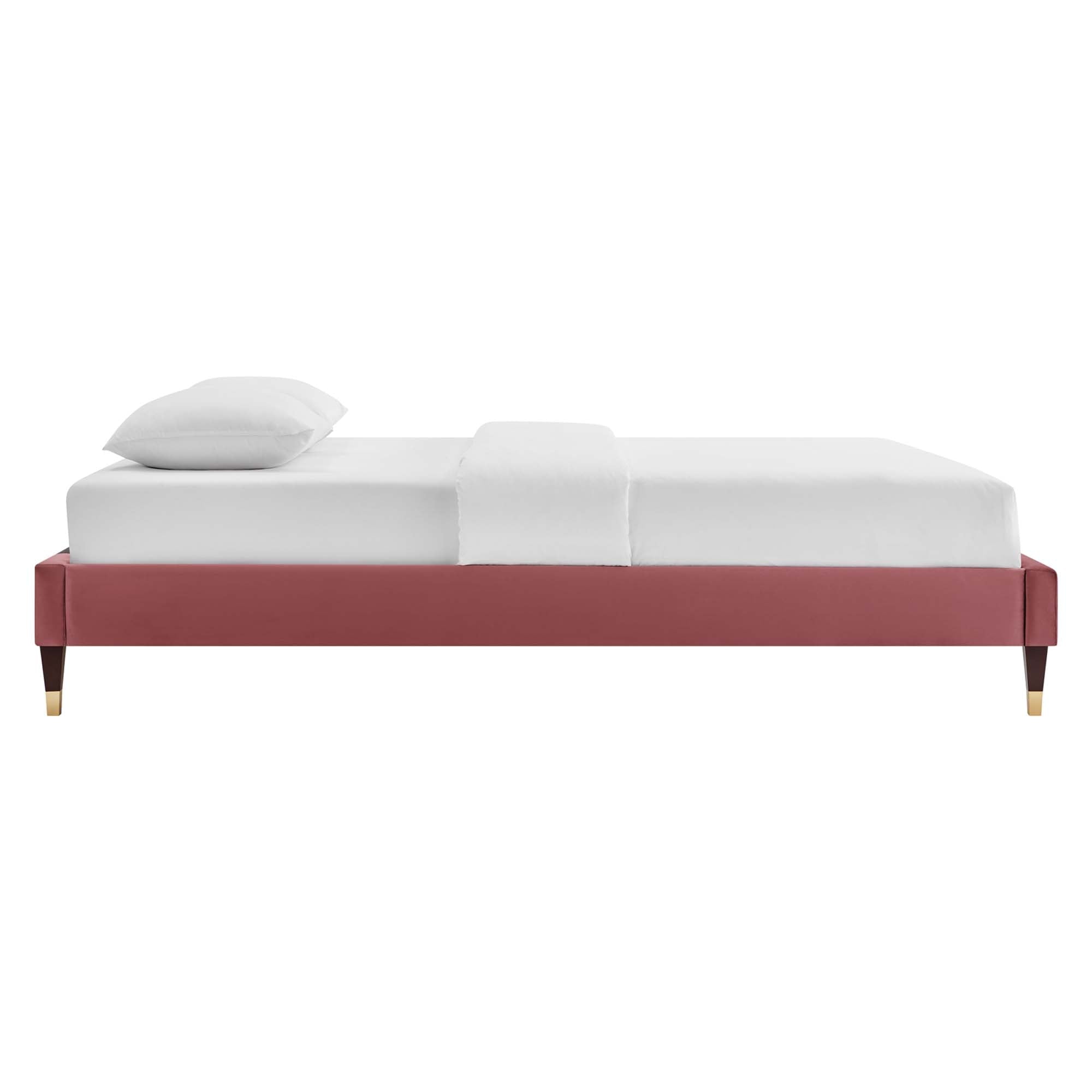 Current Performance Velvet Platform Bed With Wood and Gold Legs by Modway