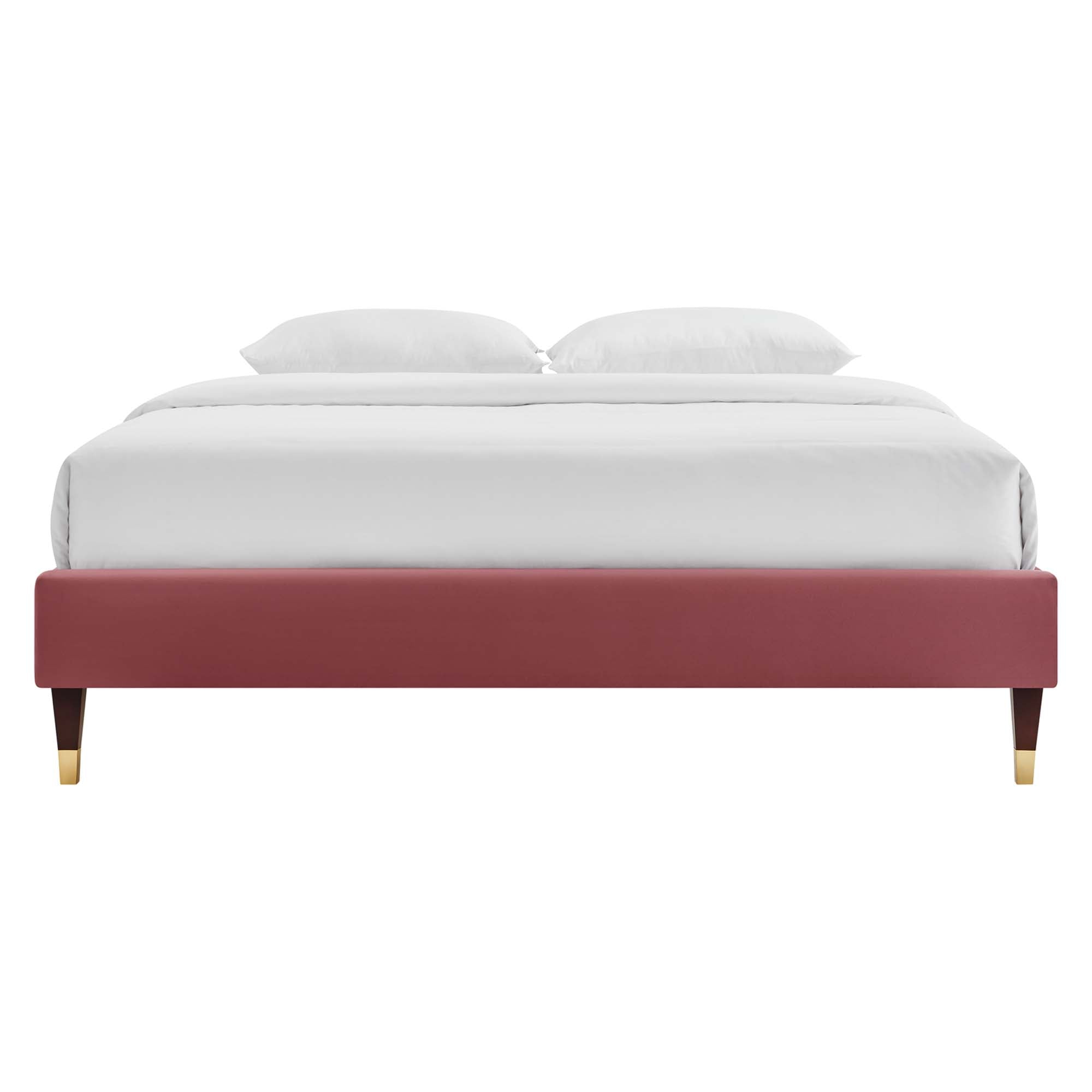 Zahra Channel Tufted Performance Velvet Platform Bed With Wood and Gold Legs by Modway