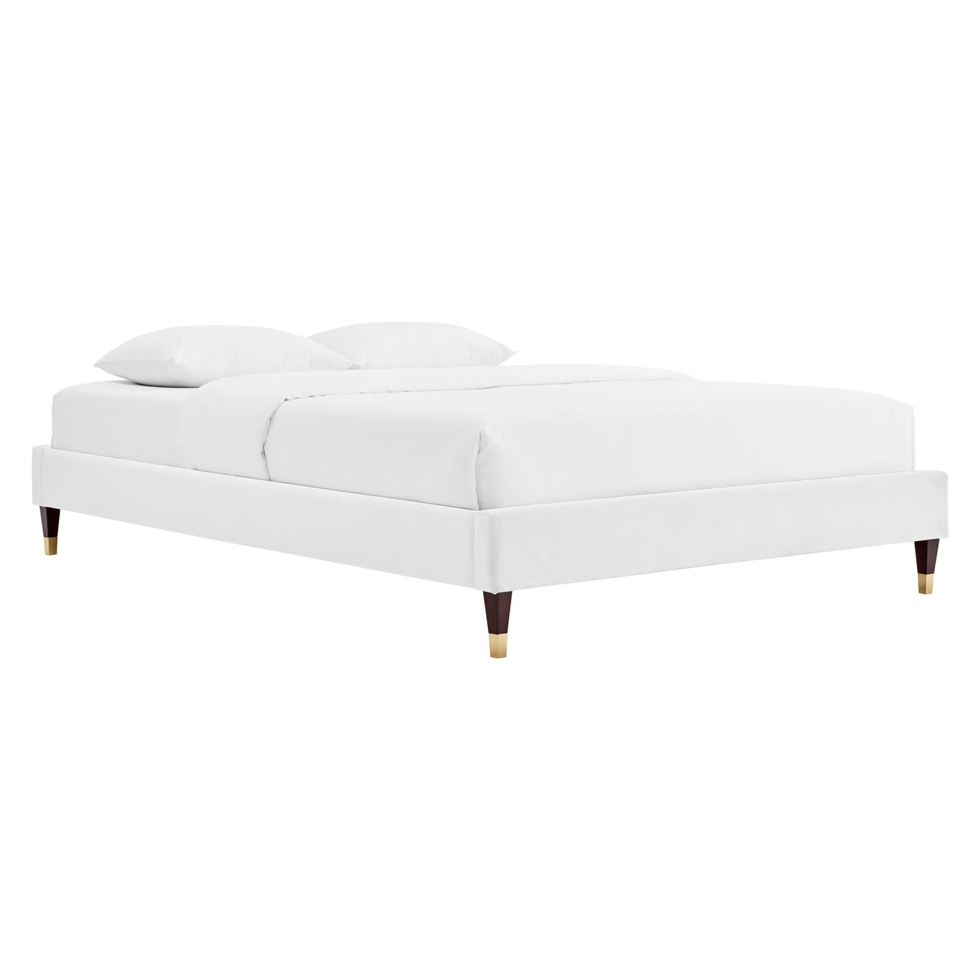 Zahra Channel Tufted Performance Velvet Platform Bed With Wood and Gold Legs by Modway