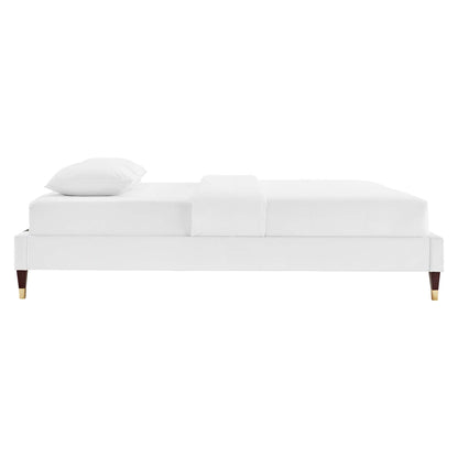 Zahra Channel Tufted Performance Velvet Platform Bed With Wood and Gold Legs by Modway