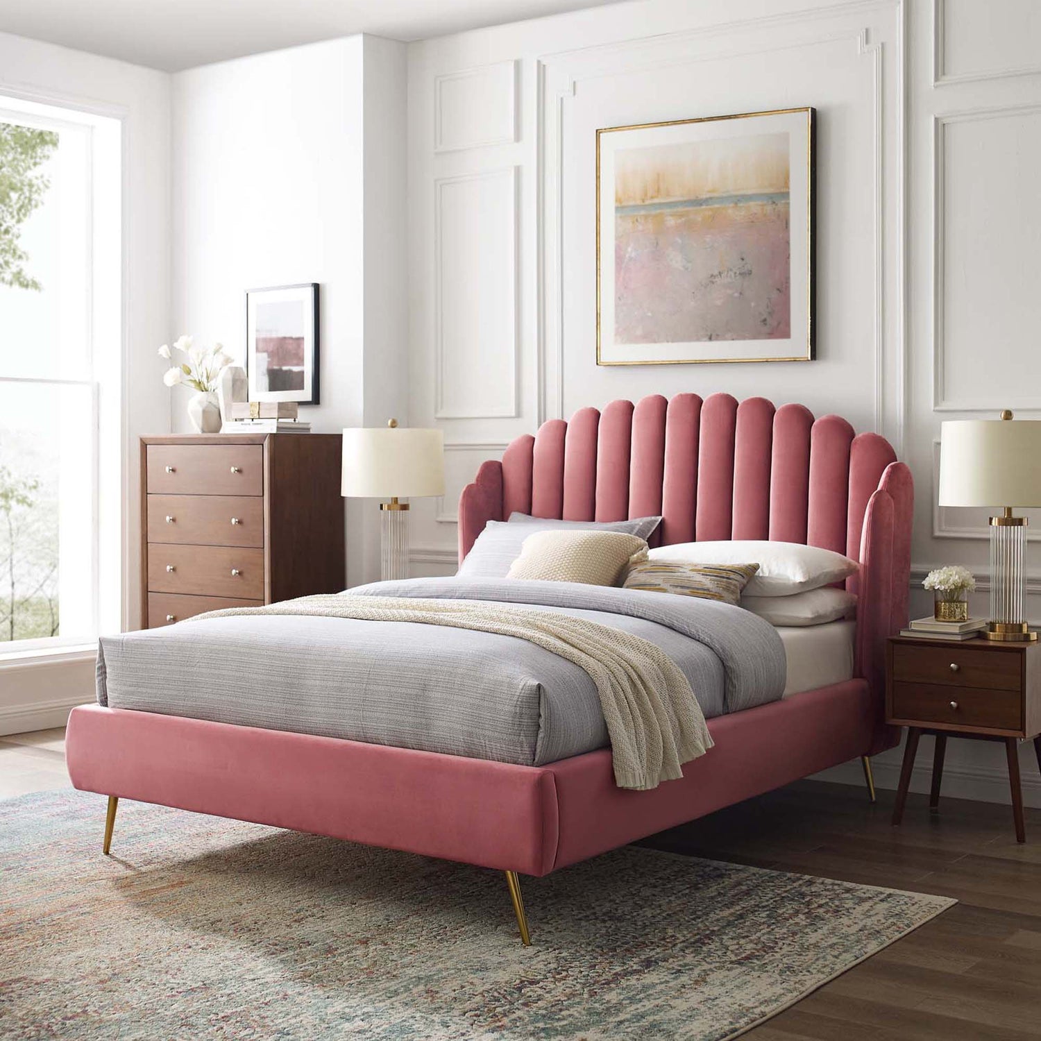 Lana Performance Velvet Wingback Platform Bed by Modway