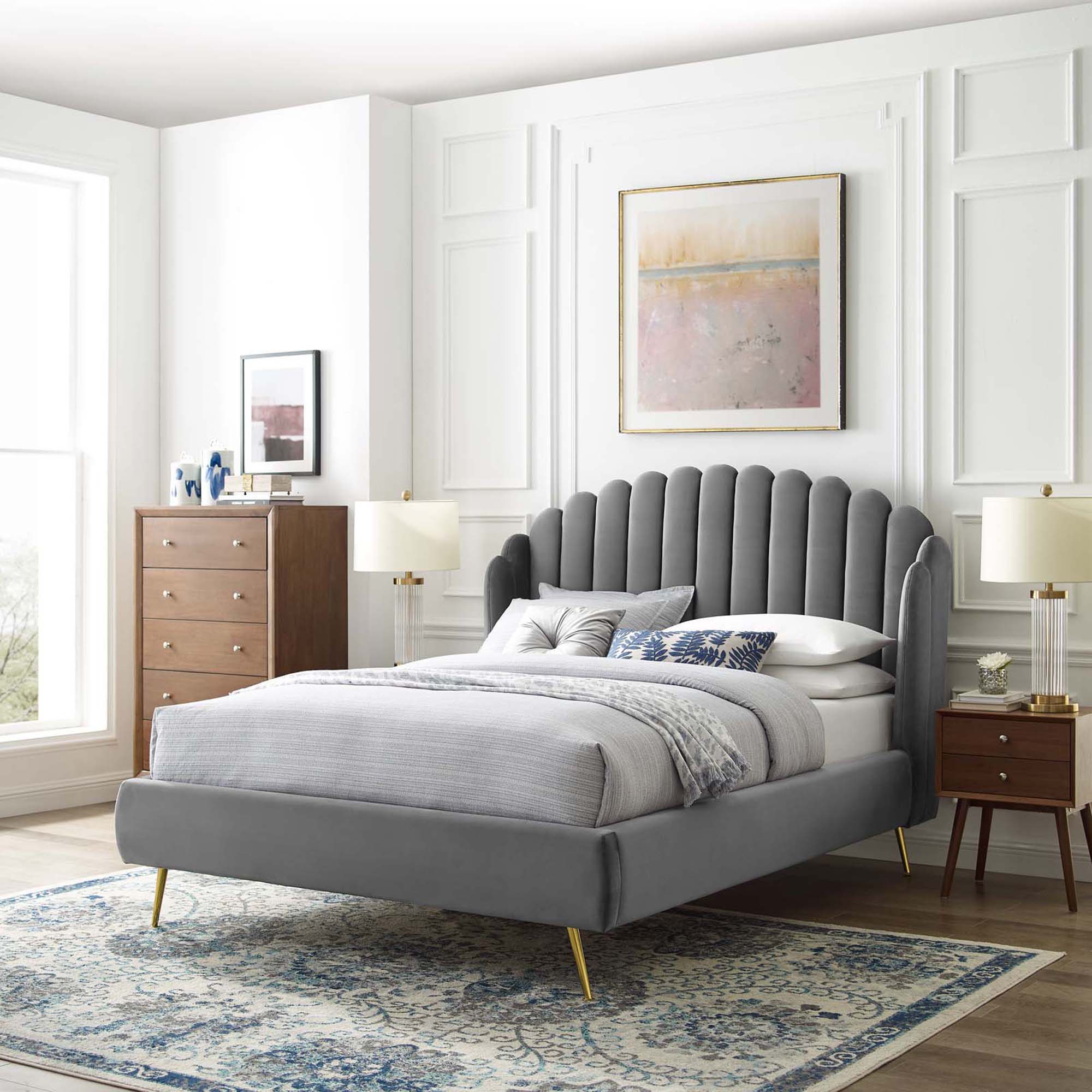 Lana Performance Velvet Wingback Platform Bed by Modway