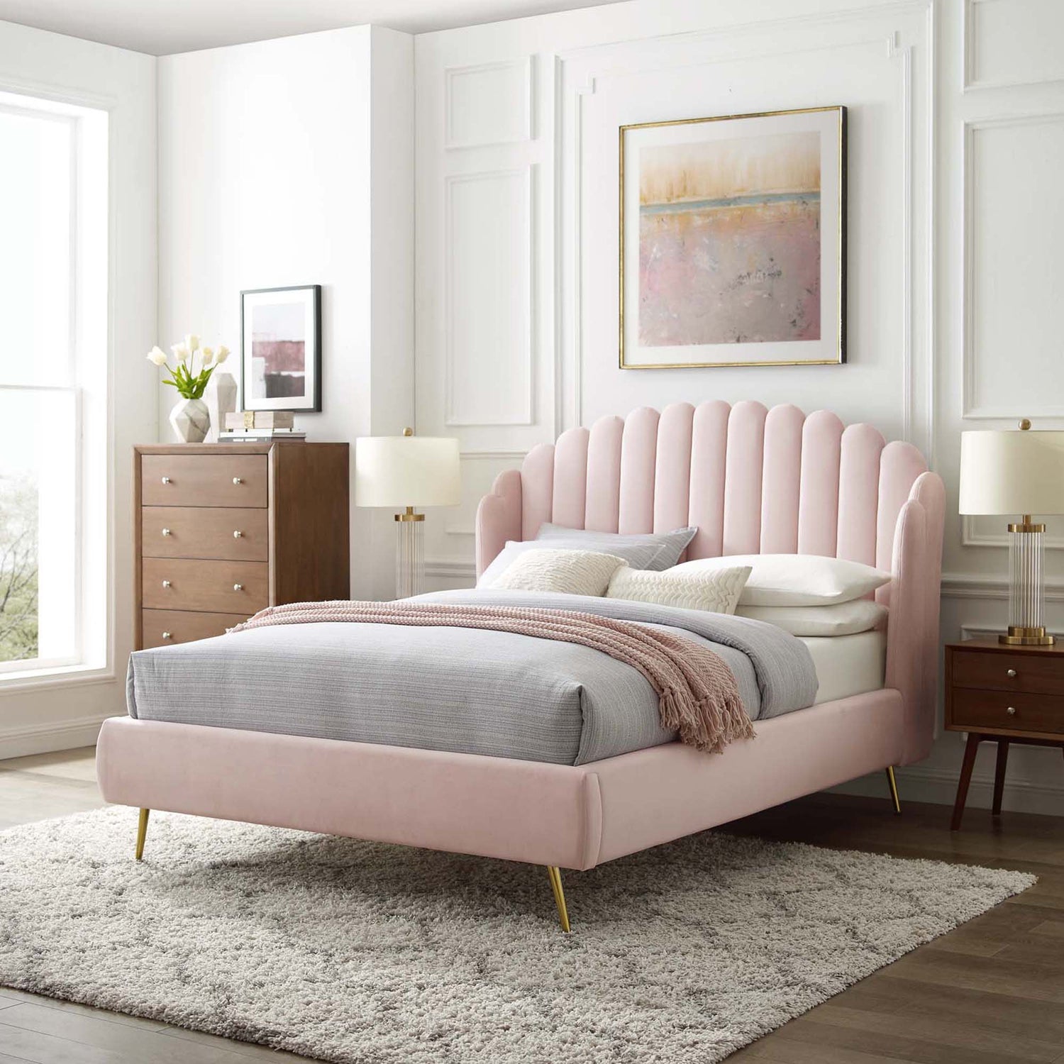 Lana Performance Velvet Wingback Platform Bed by Modway