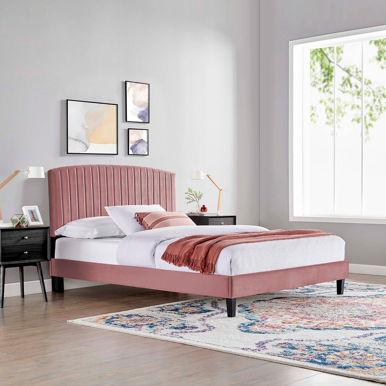 Alessi Performance Velvet Platform Bed With Black Wood Legs by Modway